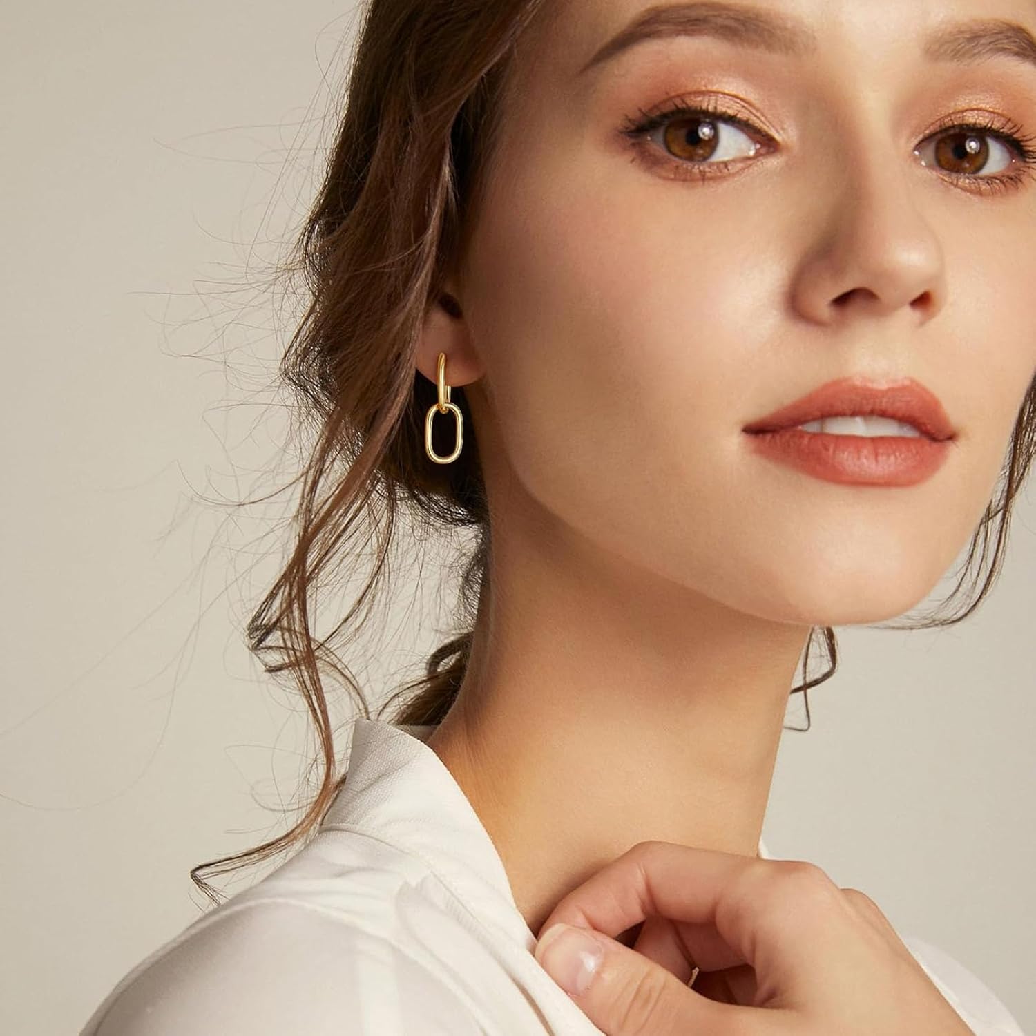 Gold Paperclip Earrings for Women 18K Gold Plated Oval Hoops Earring Rectangle Earrings Square Hoops U Shape Link Hoops Earrings Chunky Hoop Earrings - Image 3