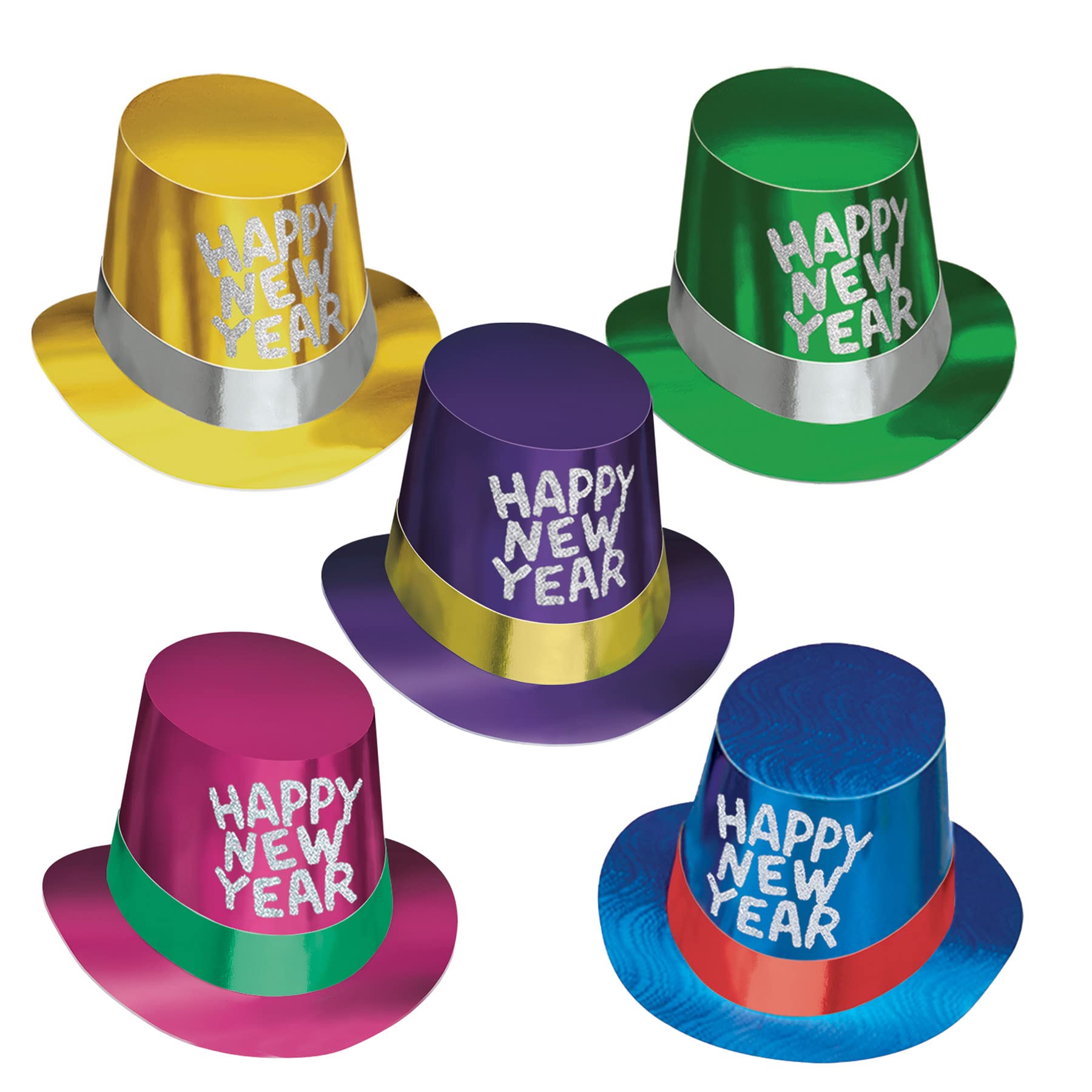 Beistle S88619-C25AZ5 5 Stück Bunte Papierhüte für Silvester NYE Gastgeschenke, Papier, Mehrfarbig