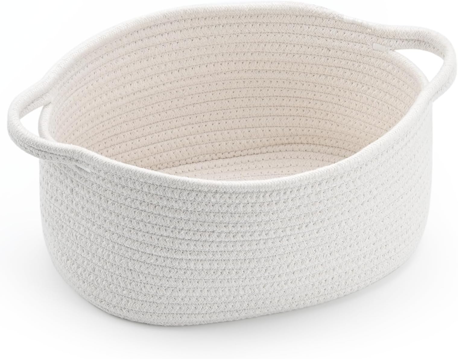 Happyiren Cute Woven Cotton Rope Basket with Handle Empty Decorative Gift Basket for Baby Shower, Graduation, Mother's Day, Nursery Storage 13" Dia x 6" H