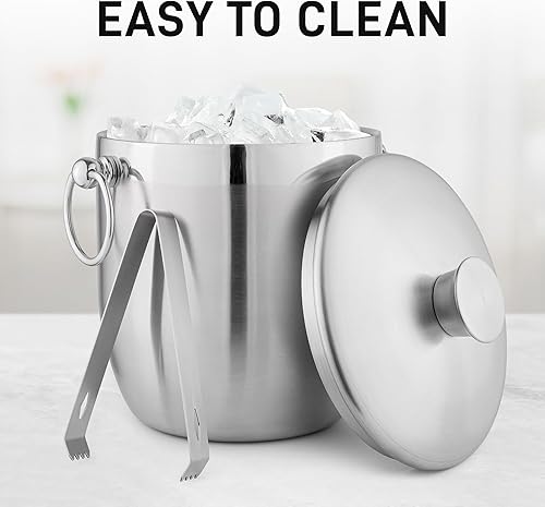 Miniatura 6 de Zulay Kitchen Kit de cubo de hielo con aislamiento de doble pared de acero inoxidable de alta calidad, 3L, a prueba de fugas, elegante enfriador de