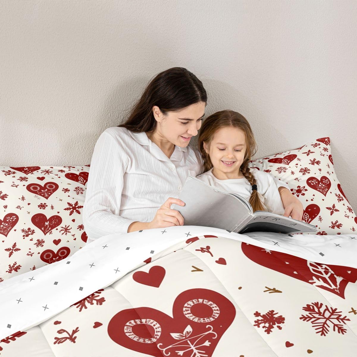 Erosebridal Cute Heart Pattern Twin Comforter Set for Girls | Love Heart Bedding Set for Girls Cartoon Love Geometric Comforter Valentines Day Duvet Insert Soft Warm,2 Piece with 1 Pillowcase