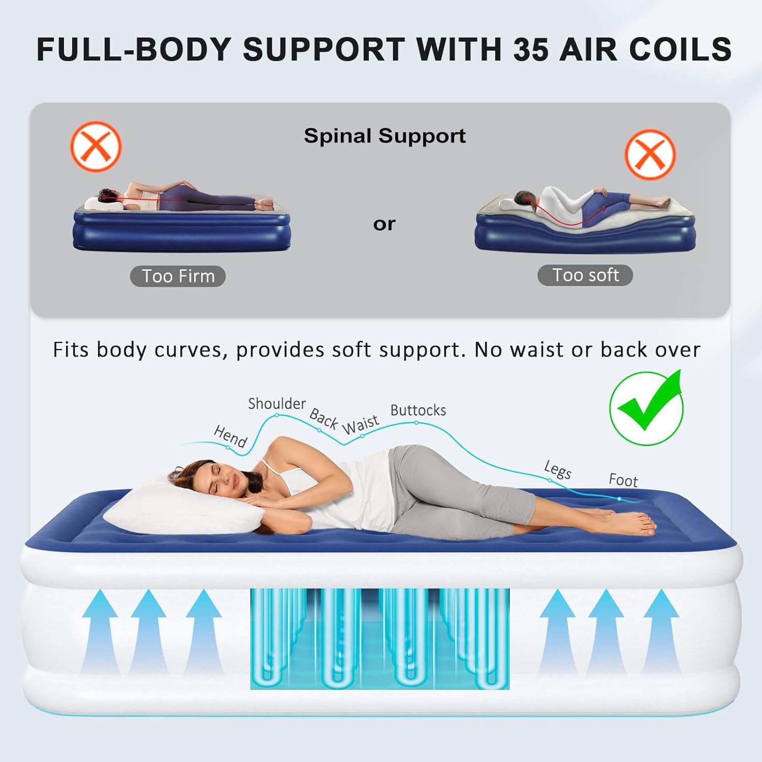 Queen Air Mattress with Built in Pump, 18" Raised Inflatable Mattress, Self Inflating Blow Up Bed, Comfort Portable Air Bed with Carry Bag for Camping, Home, Guests, Travel 690 lbs Max