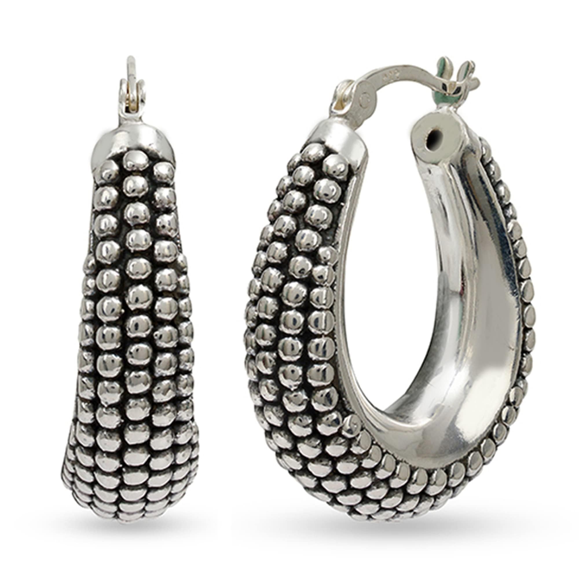 Nora NicoAmazon Brand - Nora Nico 925 Sterling Silver BIS Hallmarked Lightweight Antique Bali Hoop Earrings for Women and Girls