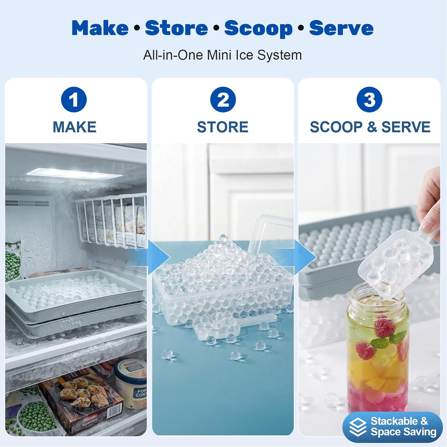 Mini Ice Cube Trays with Lid & Bin, Tiny Pebble Ice Balls for Coffee