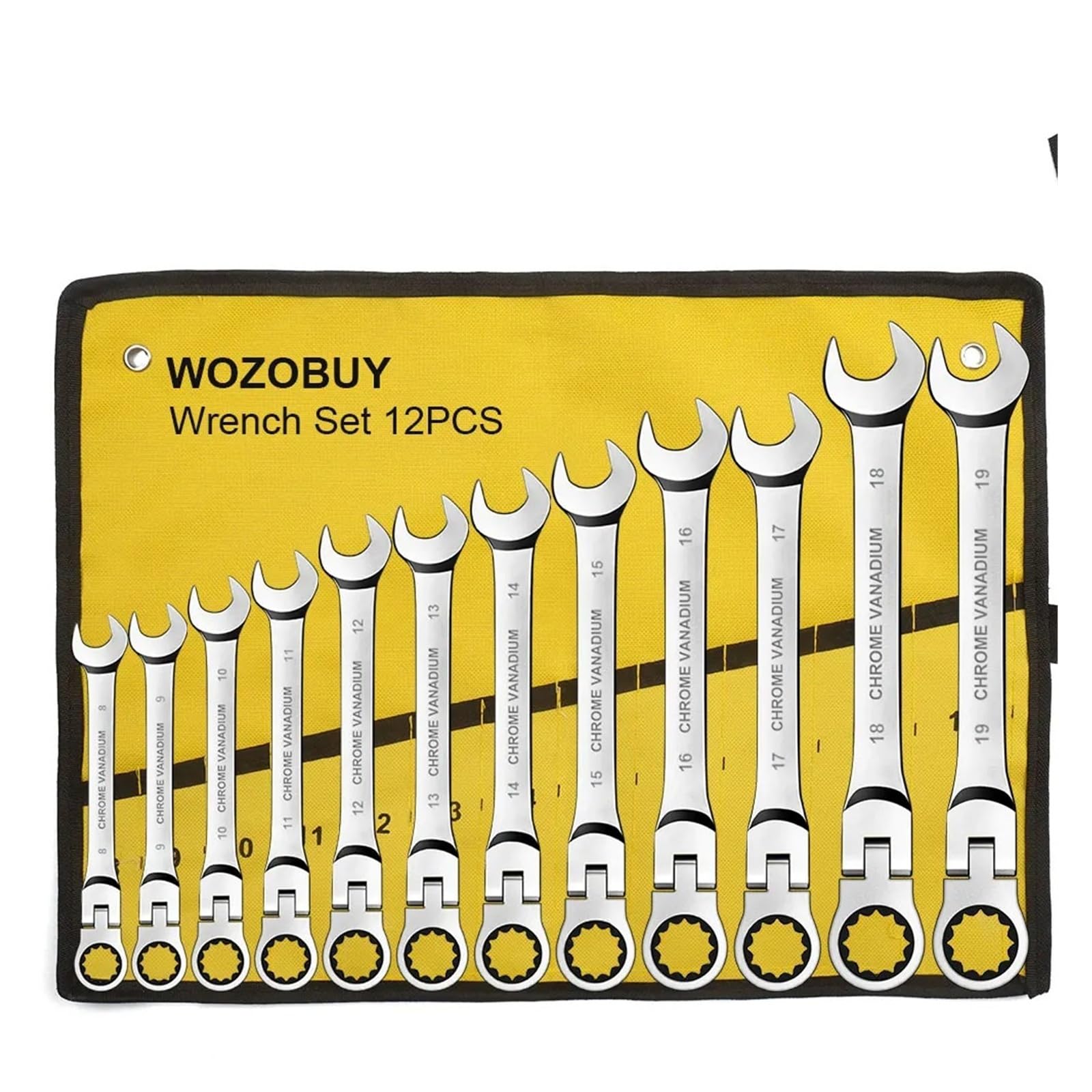 Yanyaxm 12Pcs Ratcheting Wrench Set,Combination Spanner Kit, Chrome Vanadium Steel Hand Tools Socket Key Ratchet With Canvas Bag