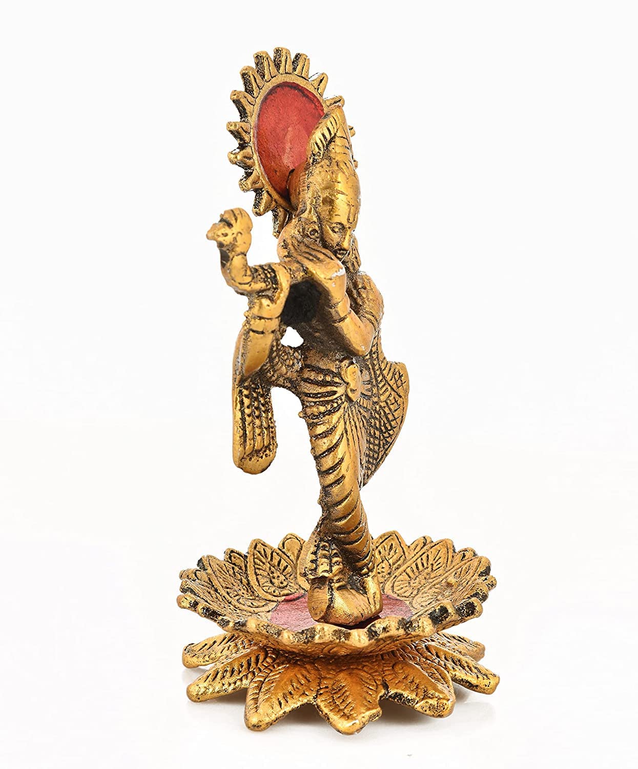 Denique Metal Golden Oxidized Kamal Krishna Lord Idol with Bansuri Car Decorative Diwali Home Decoration & Gift Item 3