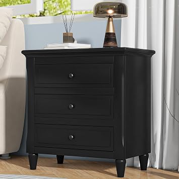 U_Style 28Painted Nightstand with 3 Drawers and Smooth Gliding Rails,Simple Bedside Cabinet with Metal Handle, Minimalist Sofa Side Table with Rubber Legs for Bedroom Sofa Couch Office