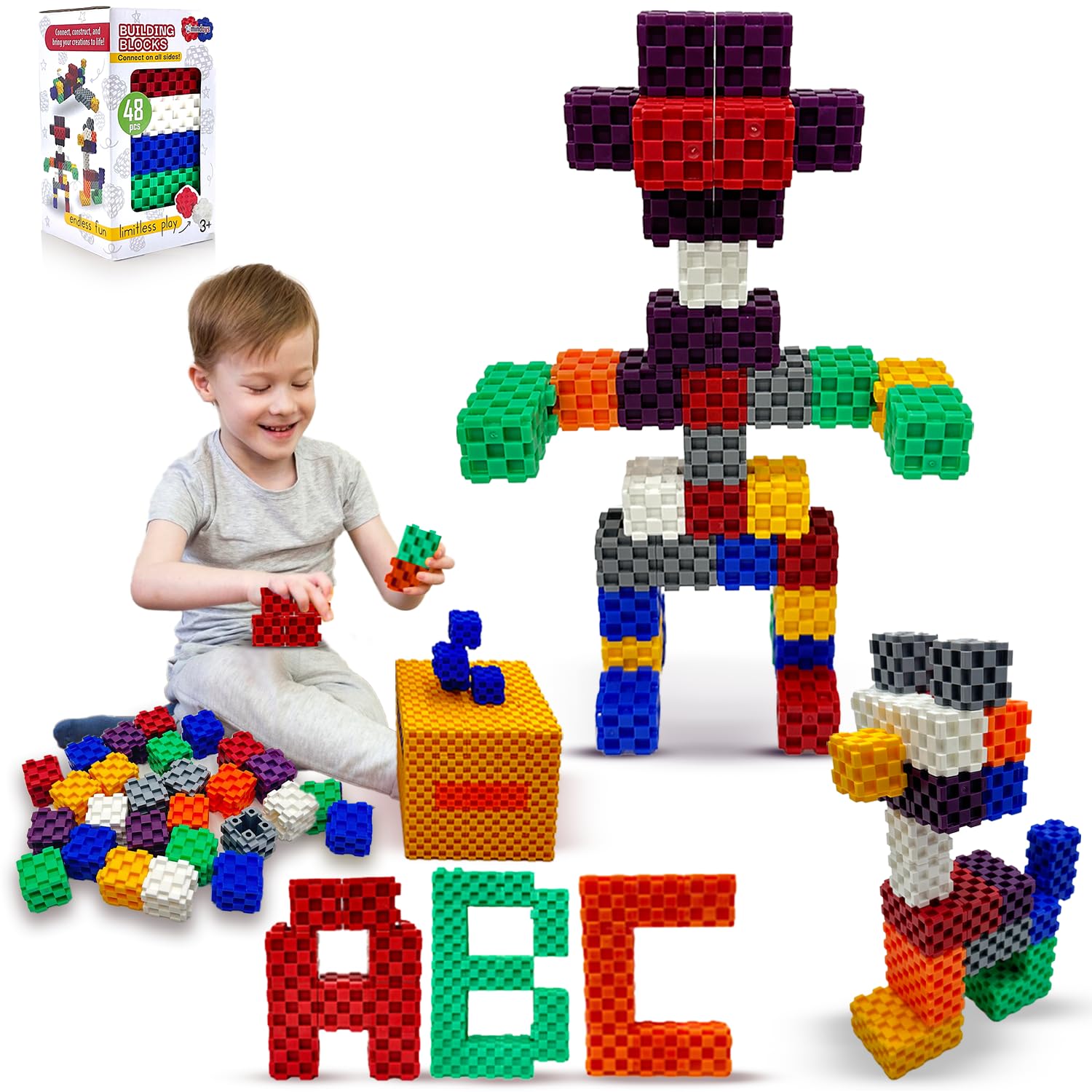 Building Blocks - 48 PCS STEM Educational Building Blocks for Toddlers and Kids Ages 3 to 9+ | Creative & Fun Building Toys for Boys and Girls - Ideal Christmas or Birthday Gift