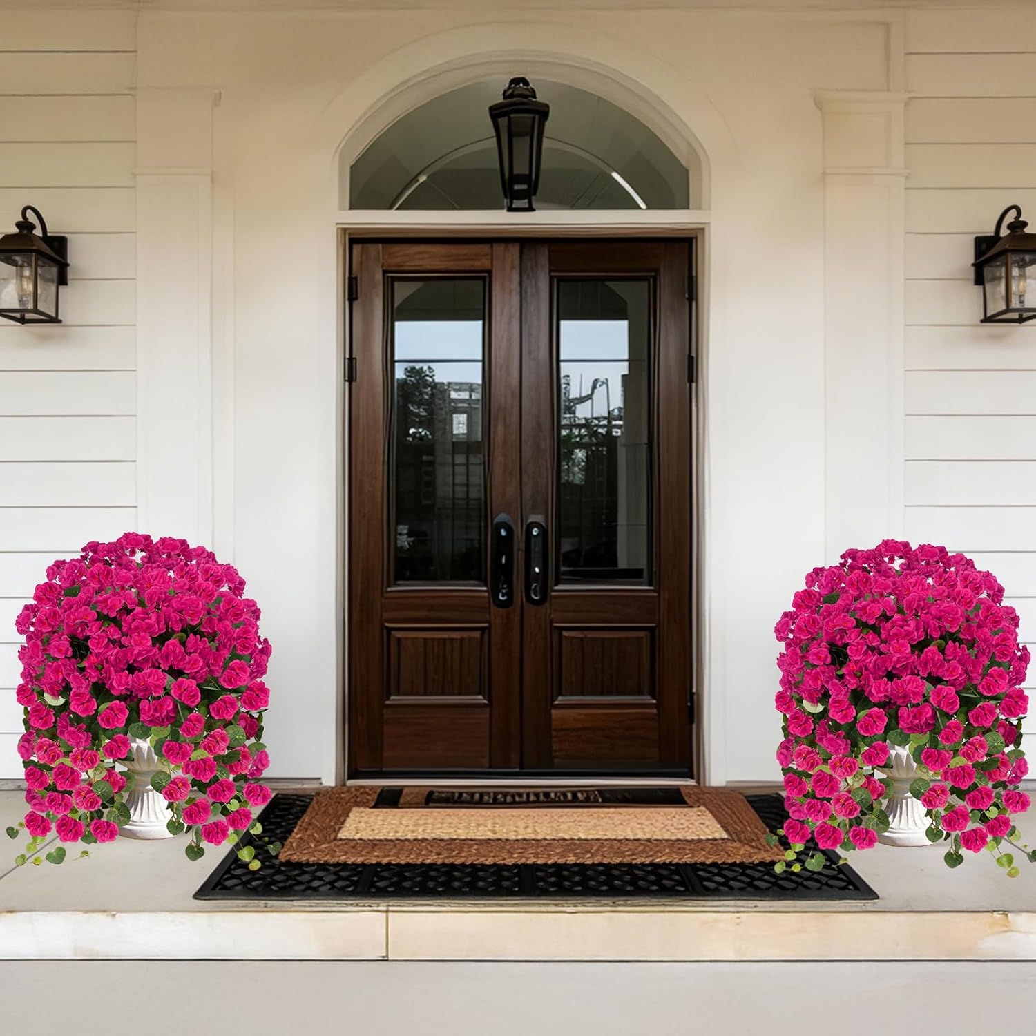 Zythrem 4 PCS Geraniums Artificial Flowers Realistic Faux Hanging Flower Plants UV Resistant Spring Summer Fake Flowers for Outdoor Planters Porch Balcony Patio Yard Garden (Pink)
