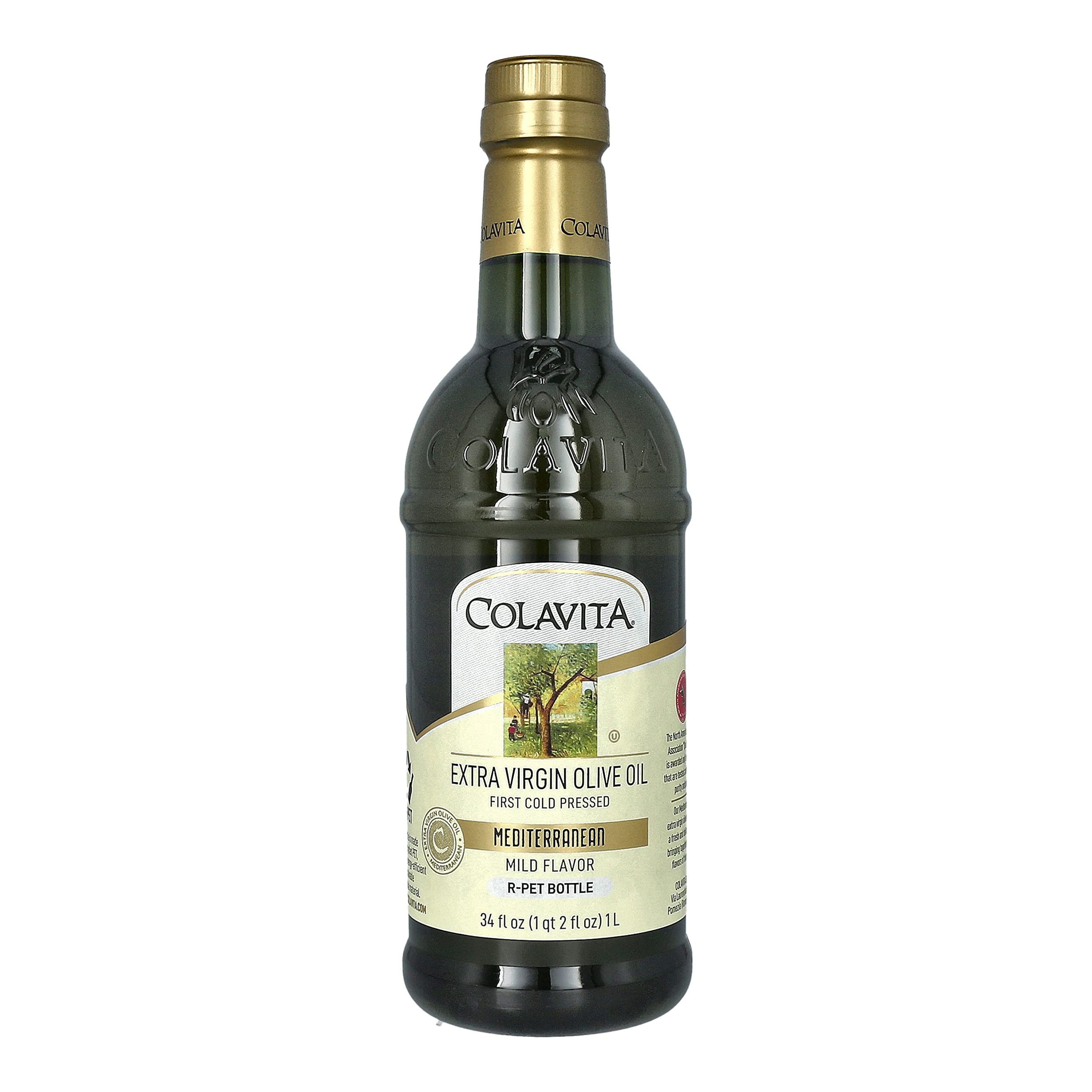 COLAVITA Mediterranean Extra Virgin Olive Oil Pack of 1 (34 Fluid Ounce) Plastic Bottle for Cooking Health Gluten-Free D