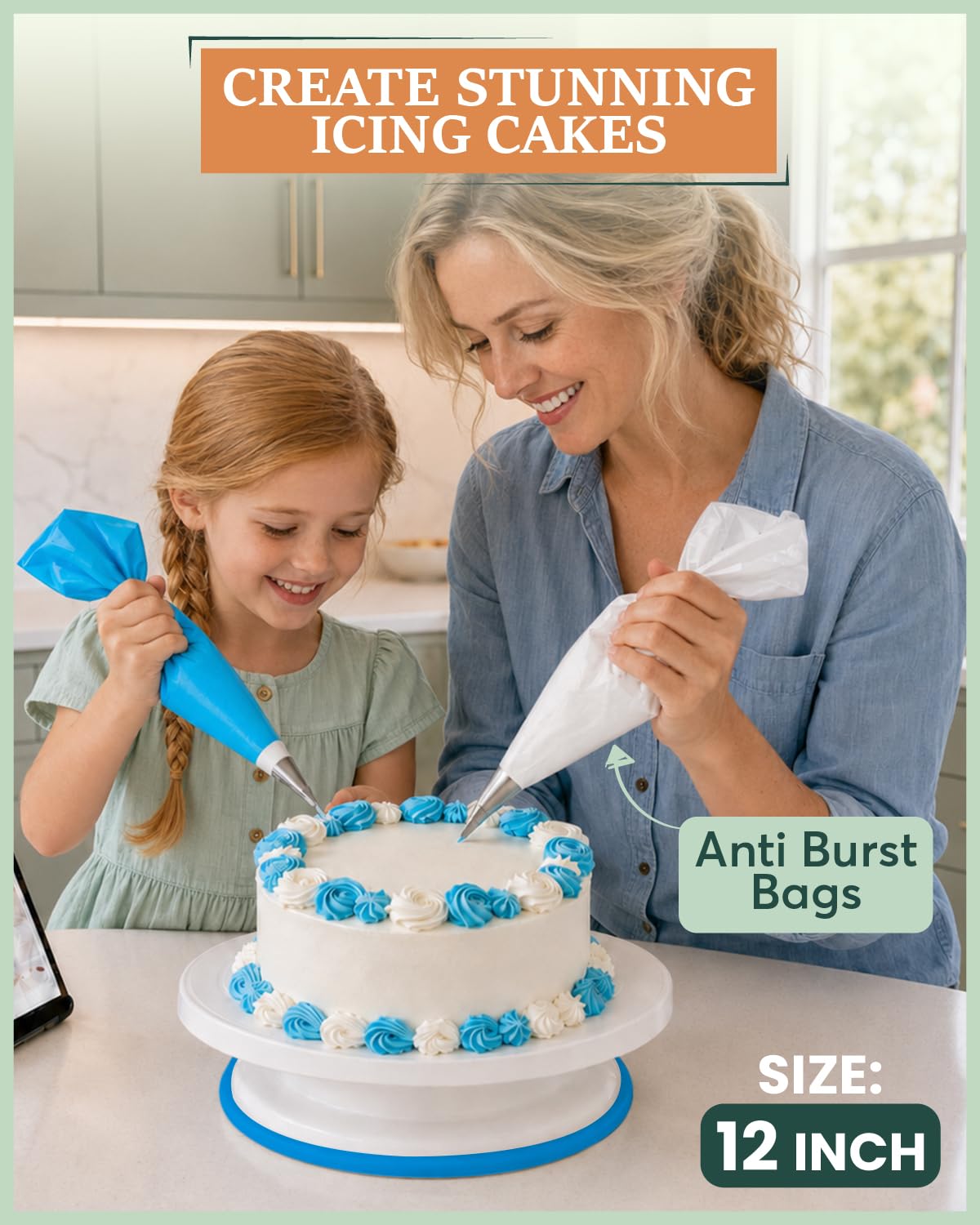 RFAQK Kit da 64 pezzi per decorare torte con piatto girevole per torte, livellatore per torte, 24 punte numerate con schema e eBook, spatola dritta e offset, 30 sacchetti per glassa, 3 set di