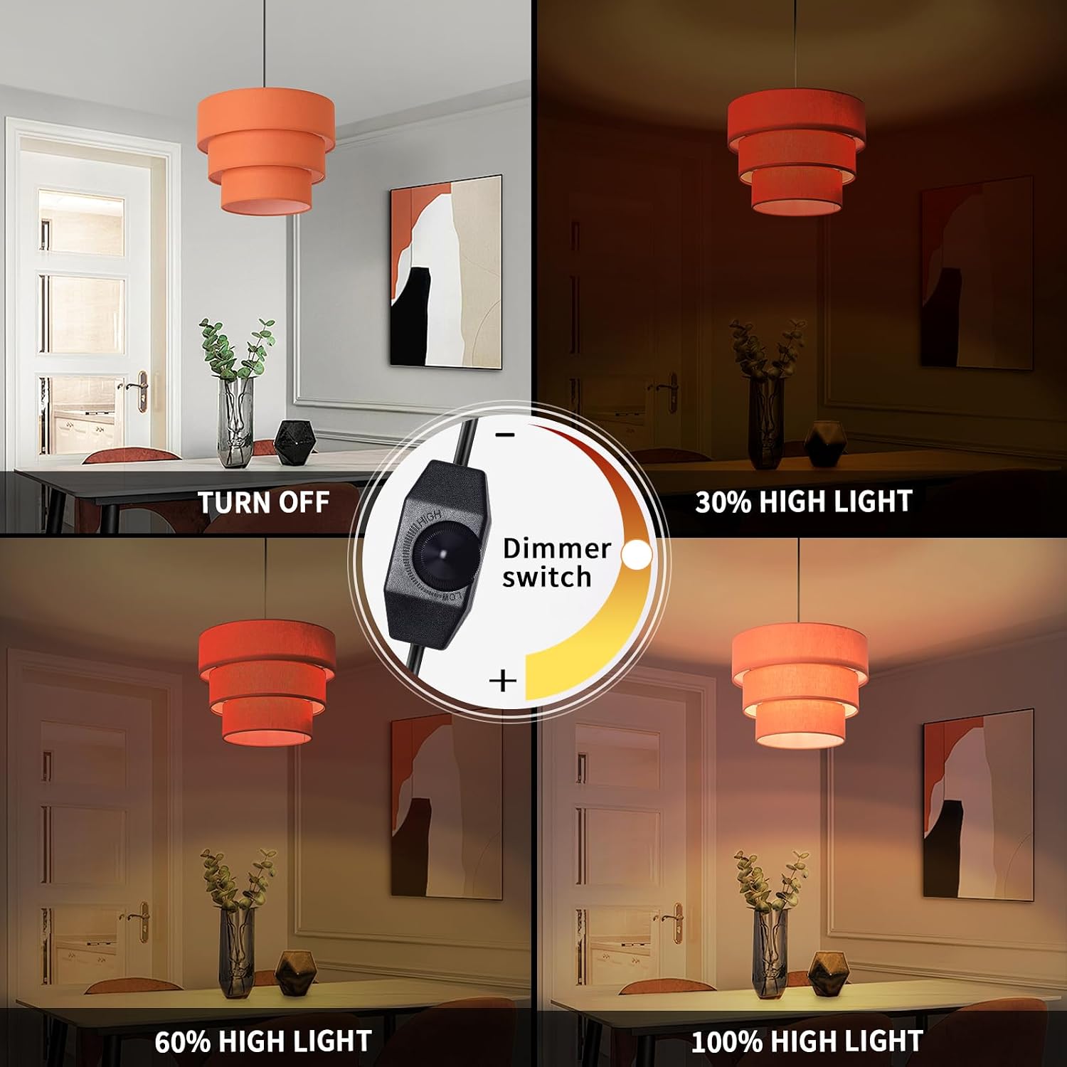 Orange Plug in Pendant Light, Mid Century Modern Pendant Light 3 Tier Plug in Chandelier with Orange Lampshape Hanging Lamp, Hanging Lights with Plug in Cord for Living Room Bedroom, 16.4ft Cord