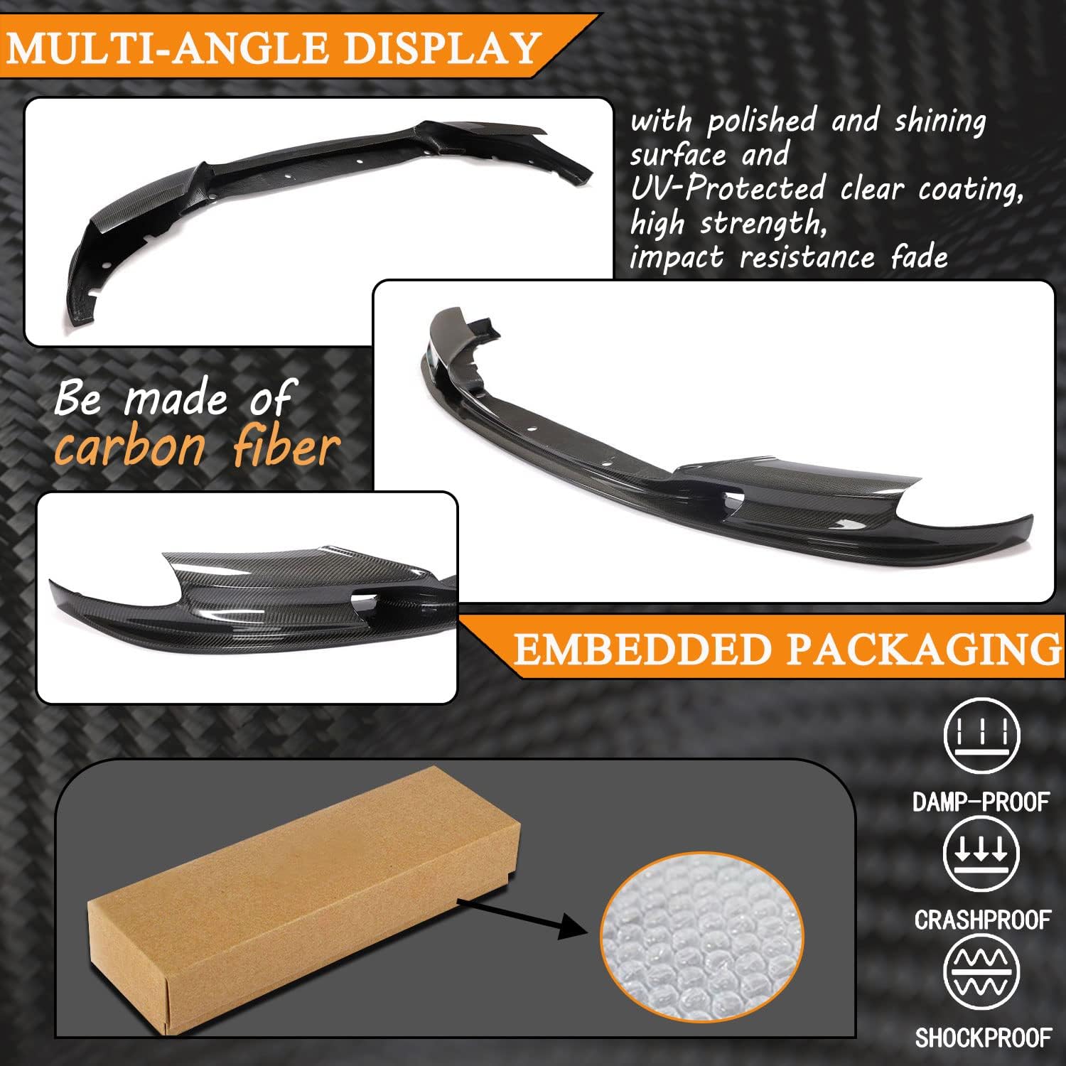 MCARCAR KIT F10 Carbon Fiber Front Lip Compatible with BMW M5 F10 2012-2016 Front Bumper Lip Chin Spoiler Splitter Protector Factory Outlet
