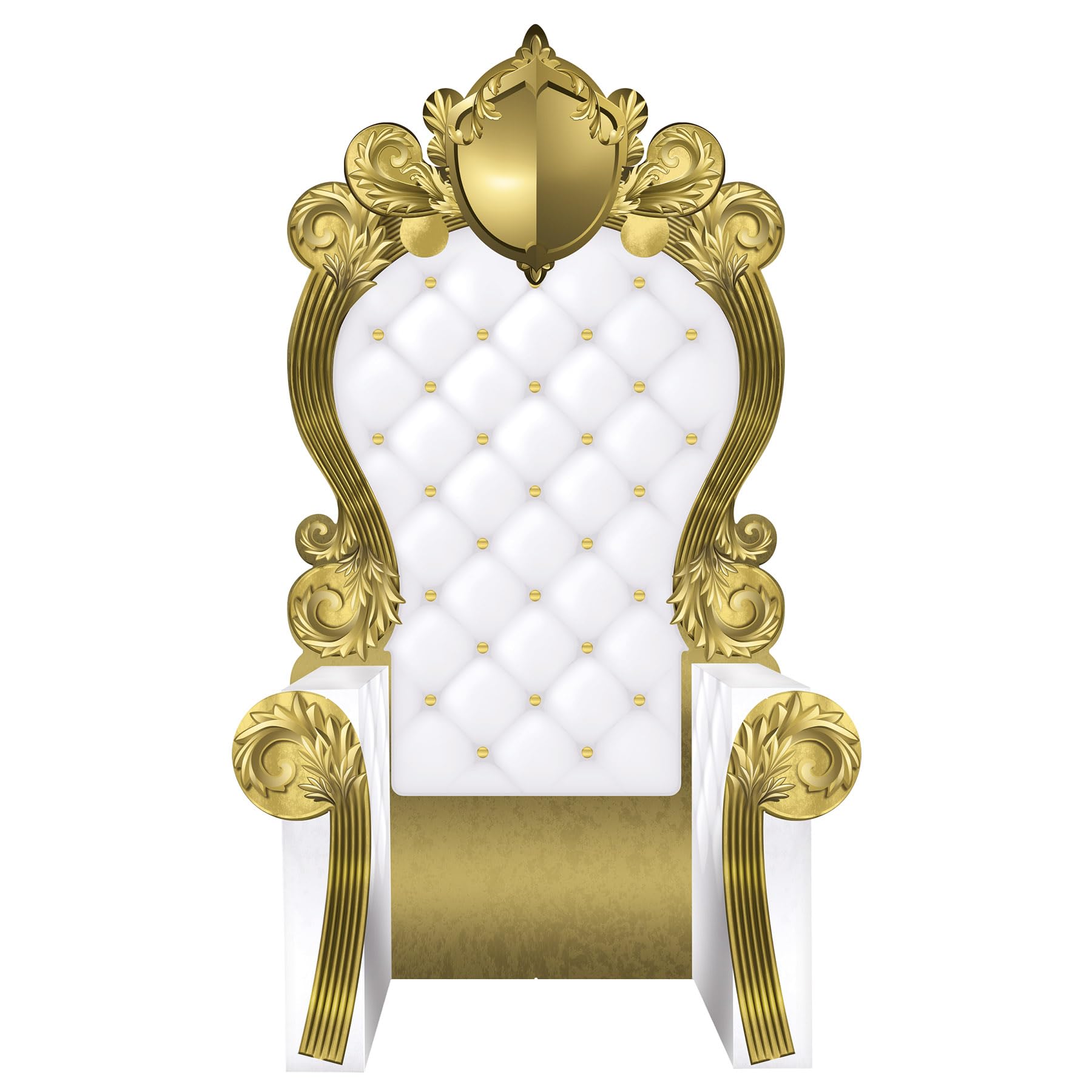 Beistle 3-D White and Gold Throne Stand-Up Prop, Large Chair Party Decoration, Perfect for Proms, School Dances, Birthdays, Quinceañeras, and Milestone Celebrations, 7’ 1.75” x 3’ 9.25”