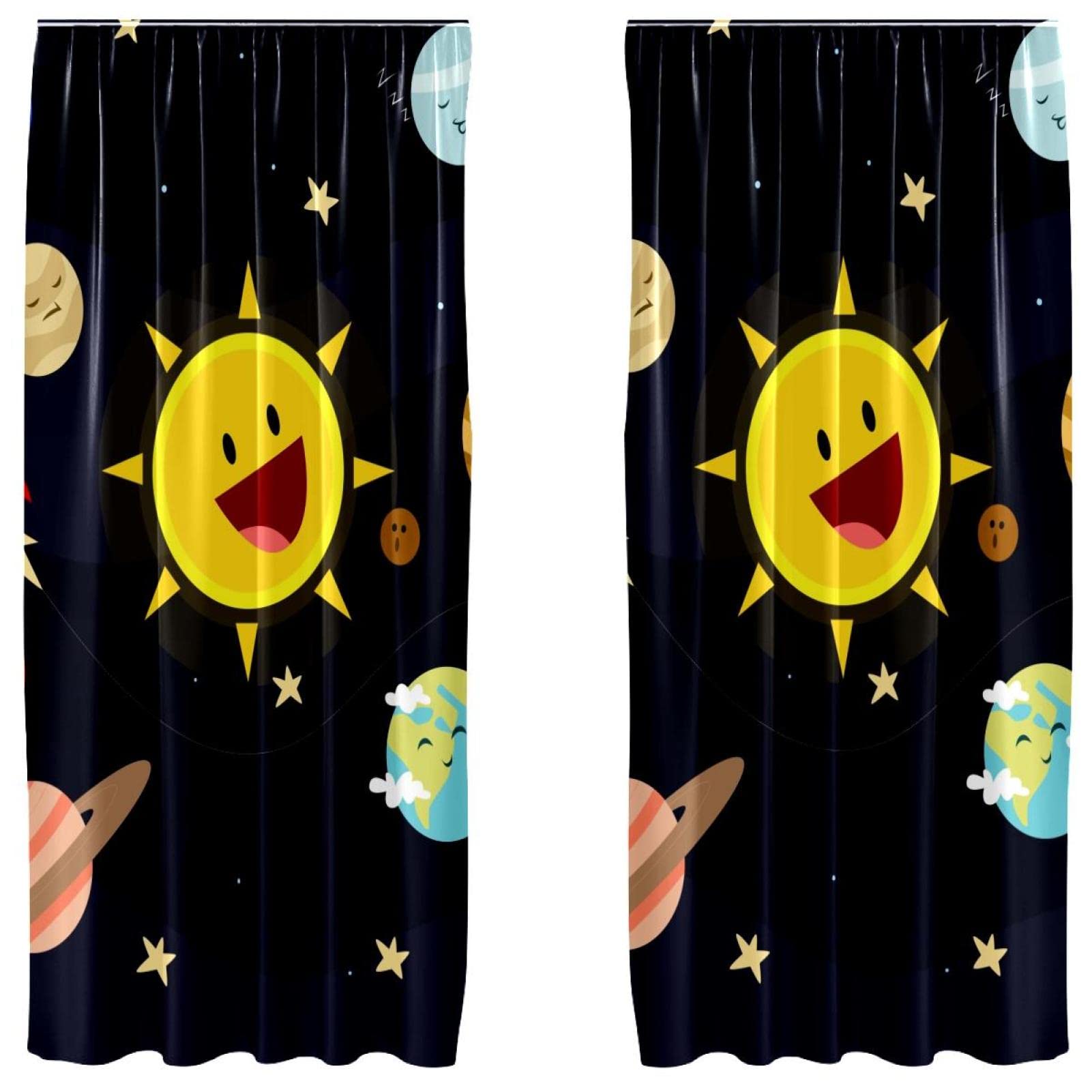 Juego de 2 cortinas azul marino espacio exterior con acabado elegante