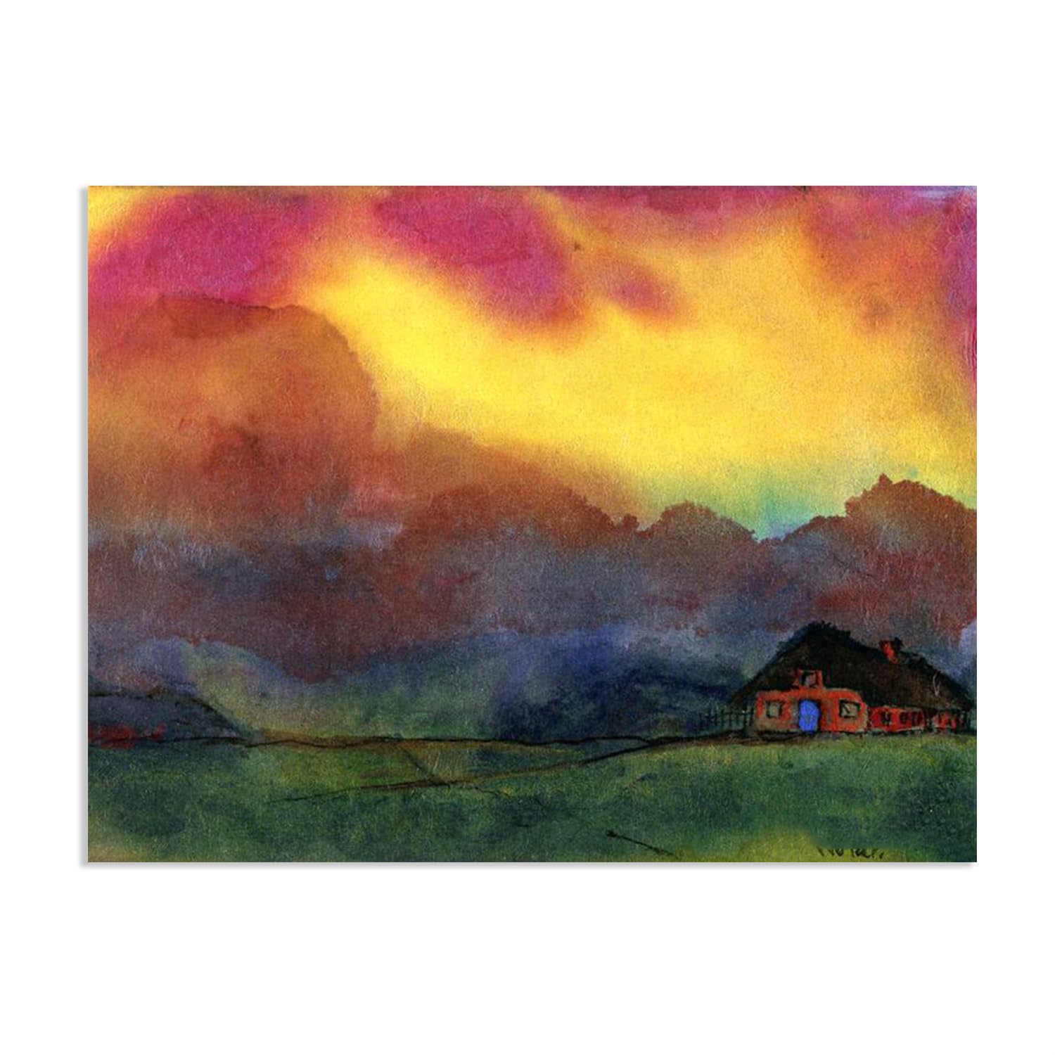 Emil Nolde Seascape Canvas Wall Art Frisian Farmhouse beneath Abstract Reproductions Coastal Expressionism Artwork Wall Decor for Living Room Bedroom Office Home Decor110x80cm(43x31in)Frameless