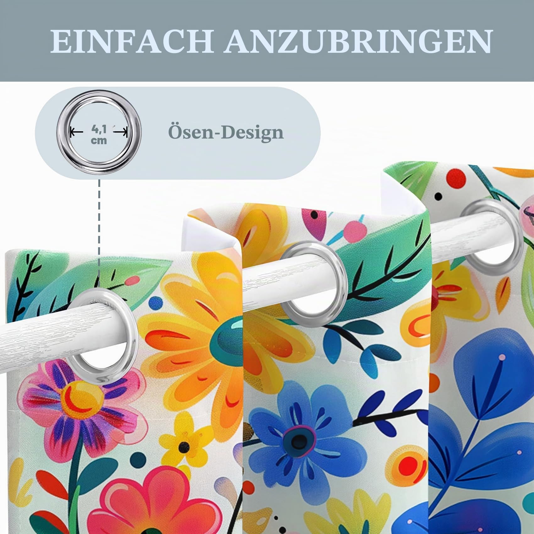 Bunt Geblümt Vorhänge, Verdunklungsvorhänge mit Muster Bunt, Vorhang Blickdicht mit Ösen, Gardinen für Wohnzimmer Schlafzimmer Deko 2er Set - 137x117 (H X B)