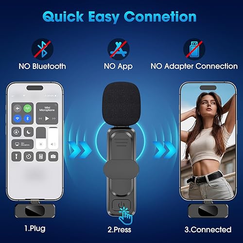 Miniatura 4 de NICHOM Micrófono Lavalier inalámbrico 3 en 1 para iPhoneiPadAndroidPCcámara, mini micrófono con reducción de ruido, mini micrófono para video vlog,