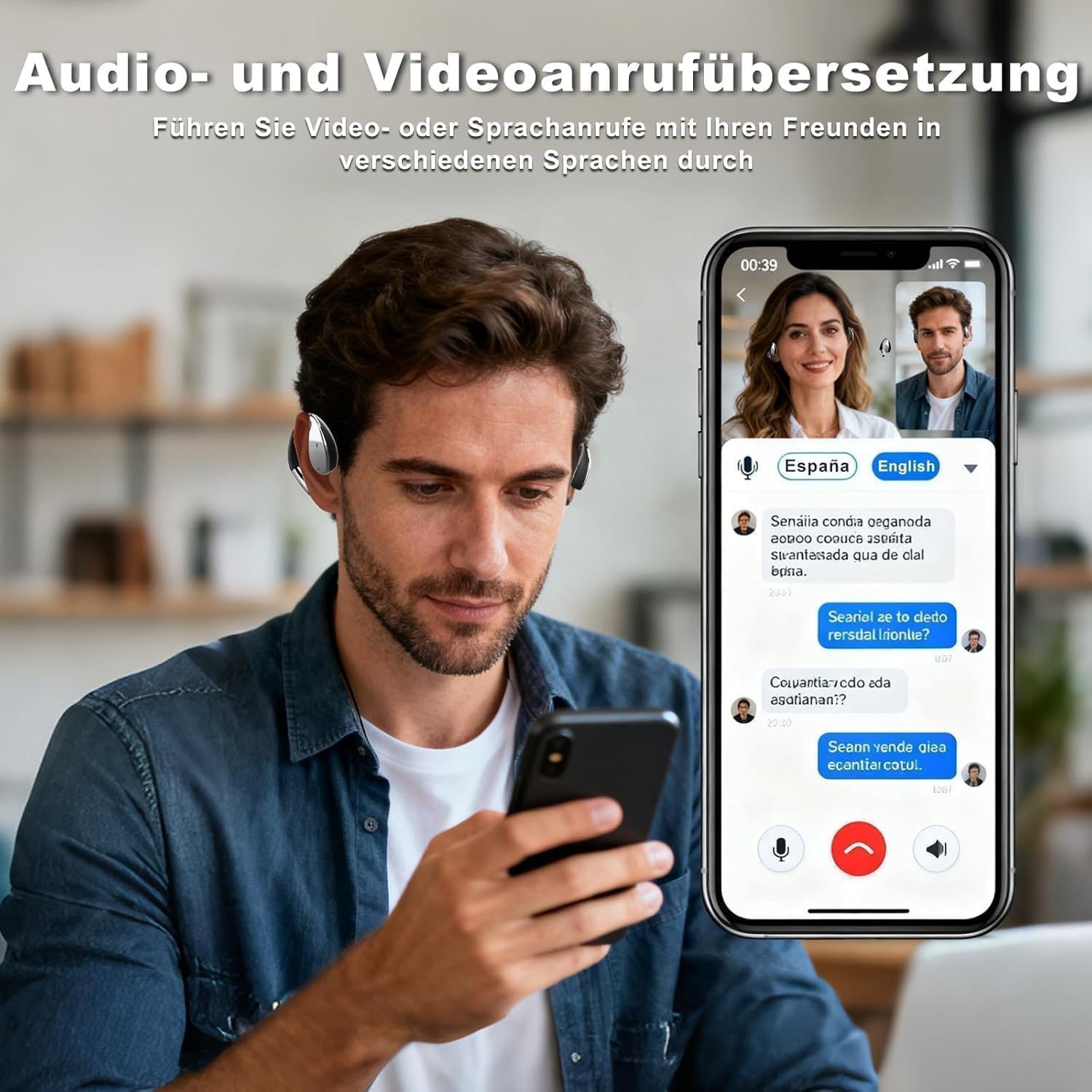 AI Kopfhörer Übersetzer, unterstützt 164 Sprachen/6 Übersetzungsmodi, Übersetzer Ohrhörer 3-in-1-Übersetzungskopfhörer, 60H Open Ear Übersetzer Kopfhörer Mic für Lernen, Reisen, Business