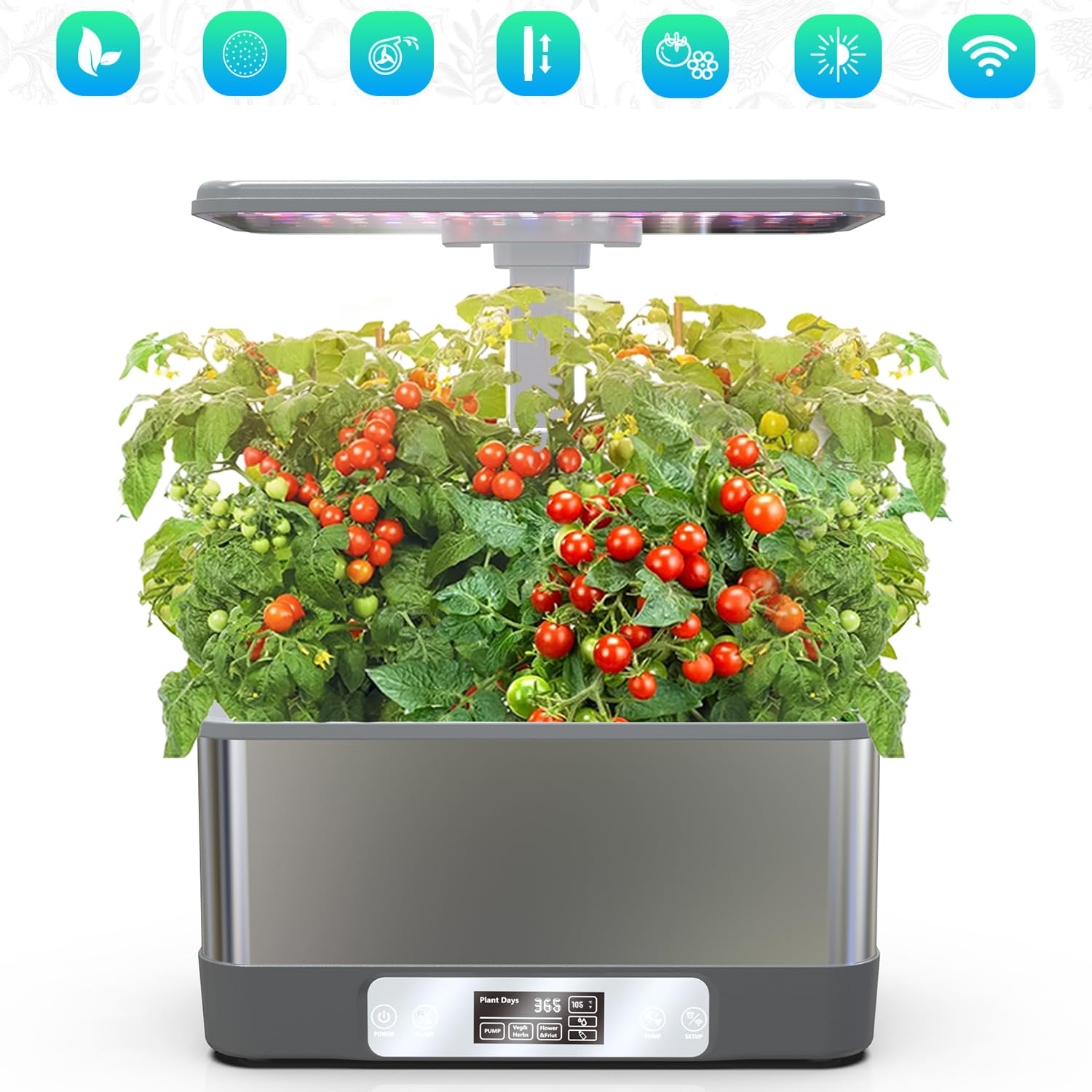 Sistema di coltivazione idroponica, APP & WiFi, 8 cialde intelligenti da giardino con luci di crescita a LED regolabili in altezza da 24 W, per regali di giardinaggio interni, fioriera per ortaggi