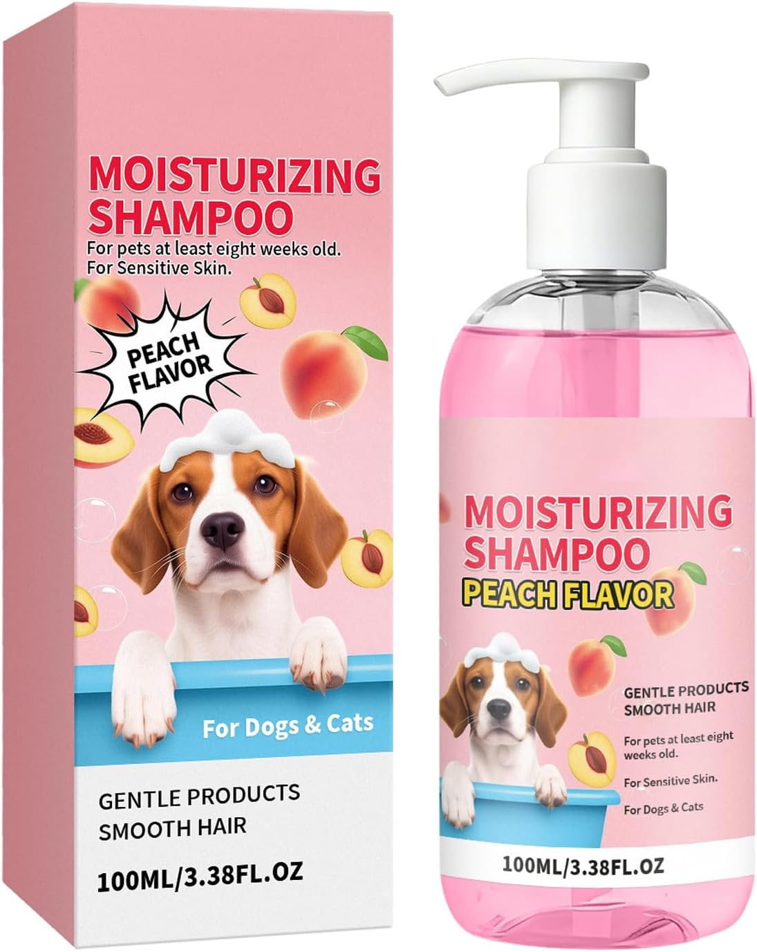 Travel Size Dog Shampoo for Sensitive, Skin Peach Scented Pet Shampoo, Dog & Cat Conditioner, pH-Balanced, Deep Cleansing, Moisturizing, Soft Shiny Coat, 100ml/3.38oz