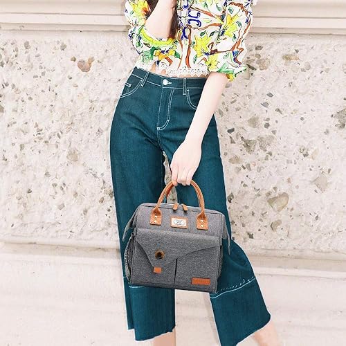 Miniatura 6 de Lekesky Bolsa de almuerzo con 2 bolsas de hielo para mujer, lonchera a prueba de fugas, bolsa de almuerzo para adultos, color gris