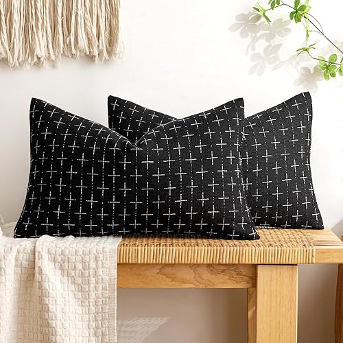 MIULEE - Juego de 2 fundas de almohada decorativas de lino de arpillera, modernas, estilo campestre, rústicas, tejidas, con textura, para sofá,