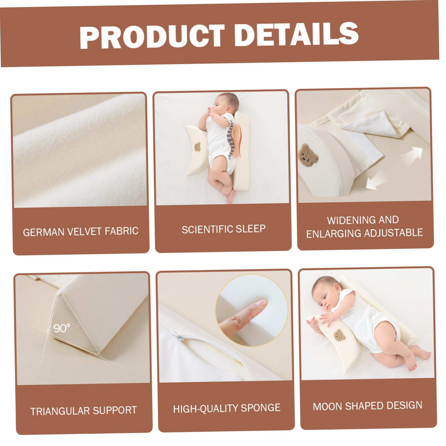 Cale de Couchage latérale pour bébé, positionneur de Sommeil Anti-roulis réglable pour bébé pour Le Soutien du Dos, Oreiller compensé Doux et Respirant pour Nouveau-né, Jaune Clair