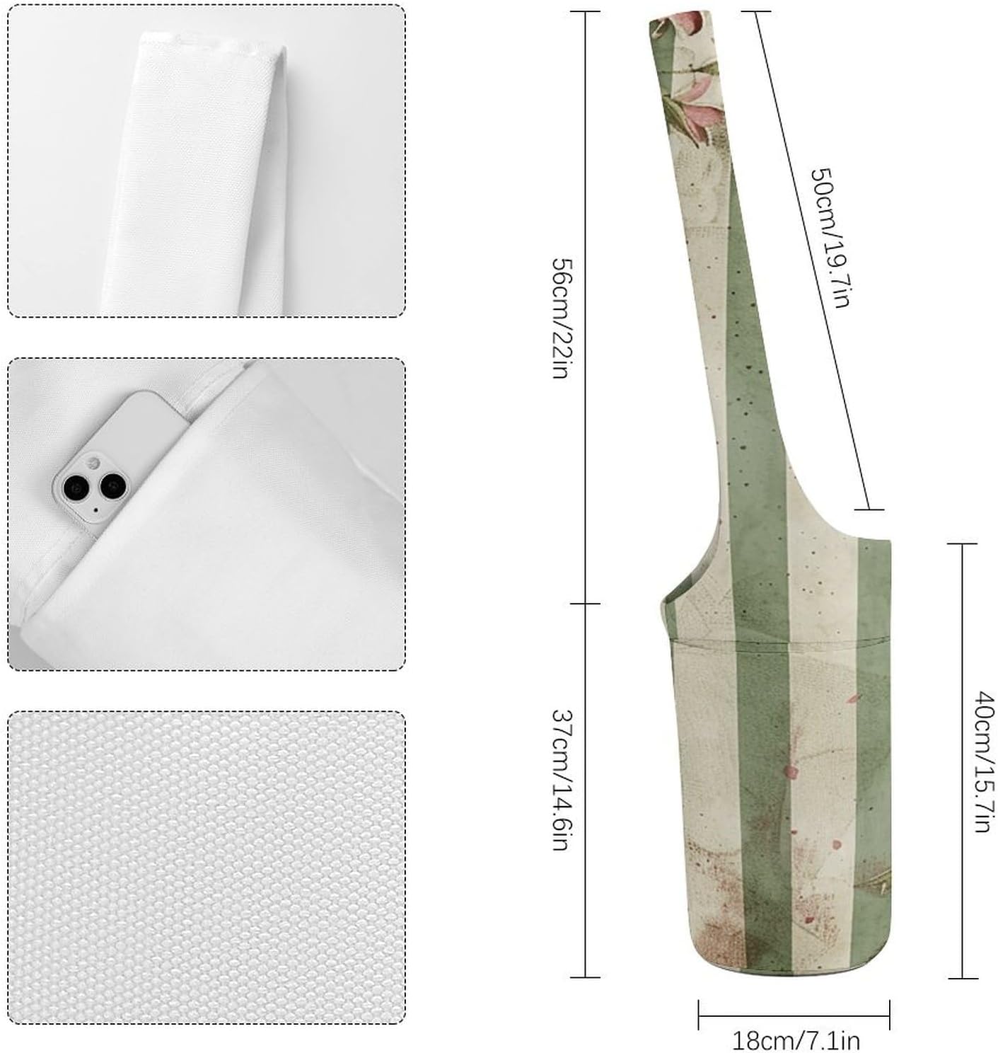 Canvas Yoga Bag,Roses And Green Plants Printed Yoga Mat Handbag,Portable Yoga Mat Bag Large Capacity Gym Bag for Men Women Pilates Beach Travel