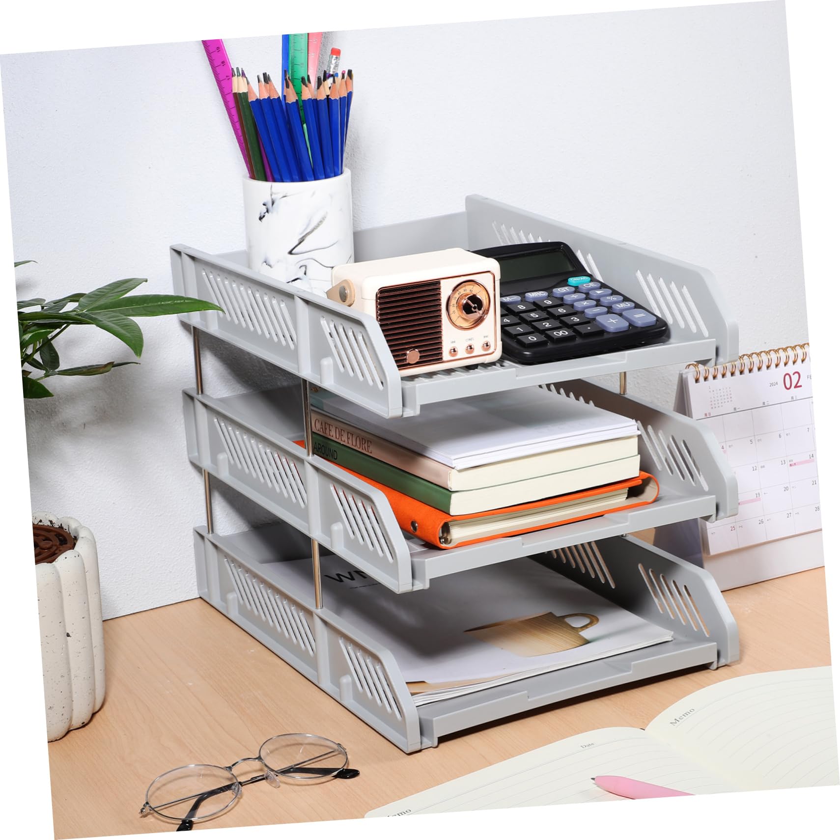 DOITOOL Organizador de Documentos de Plástico Multicapas para Escritorio | Diseño Calado, Estructura Estable, Bandeja Horizontal para Oficina y Archivo