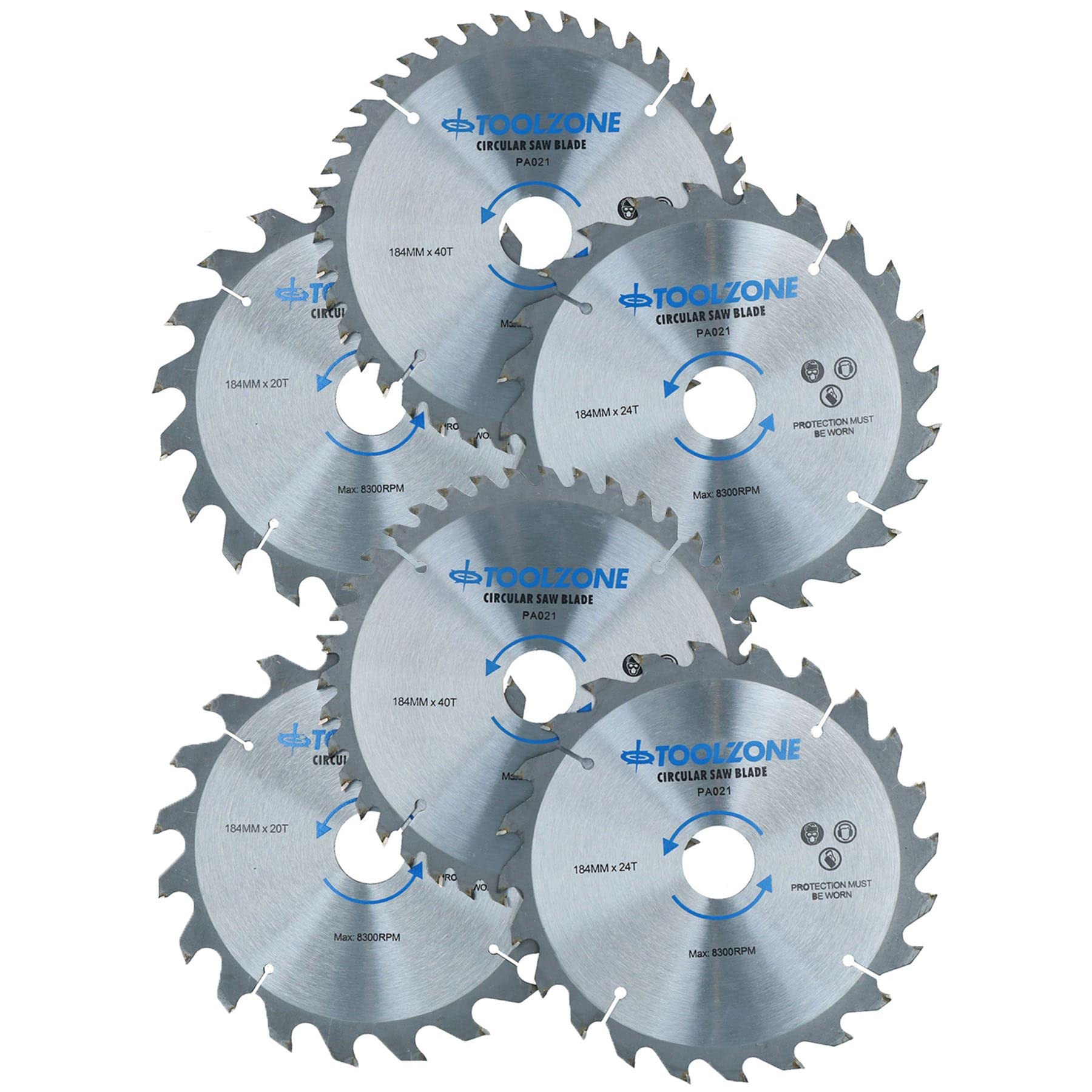 184mm TCT Circular Saw Blades Coarse – Fine 20 24 40 Teeth + Adaptor Rings 6pc