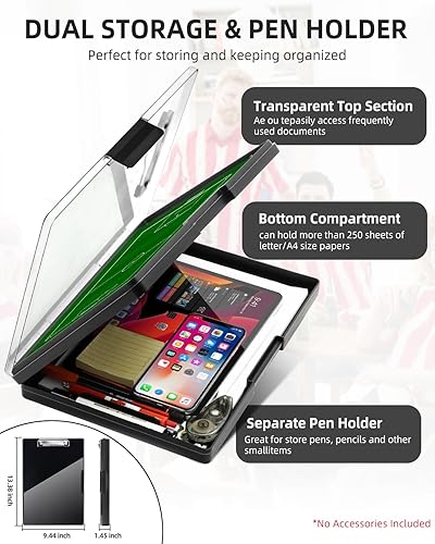 Miniatura 3 de Clearview - Portapapeles con 2 almacenamiento, borrado en seco de 8.5 x 11 pulgadas, resistente portapapeles de alta capacidad con soporte para