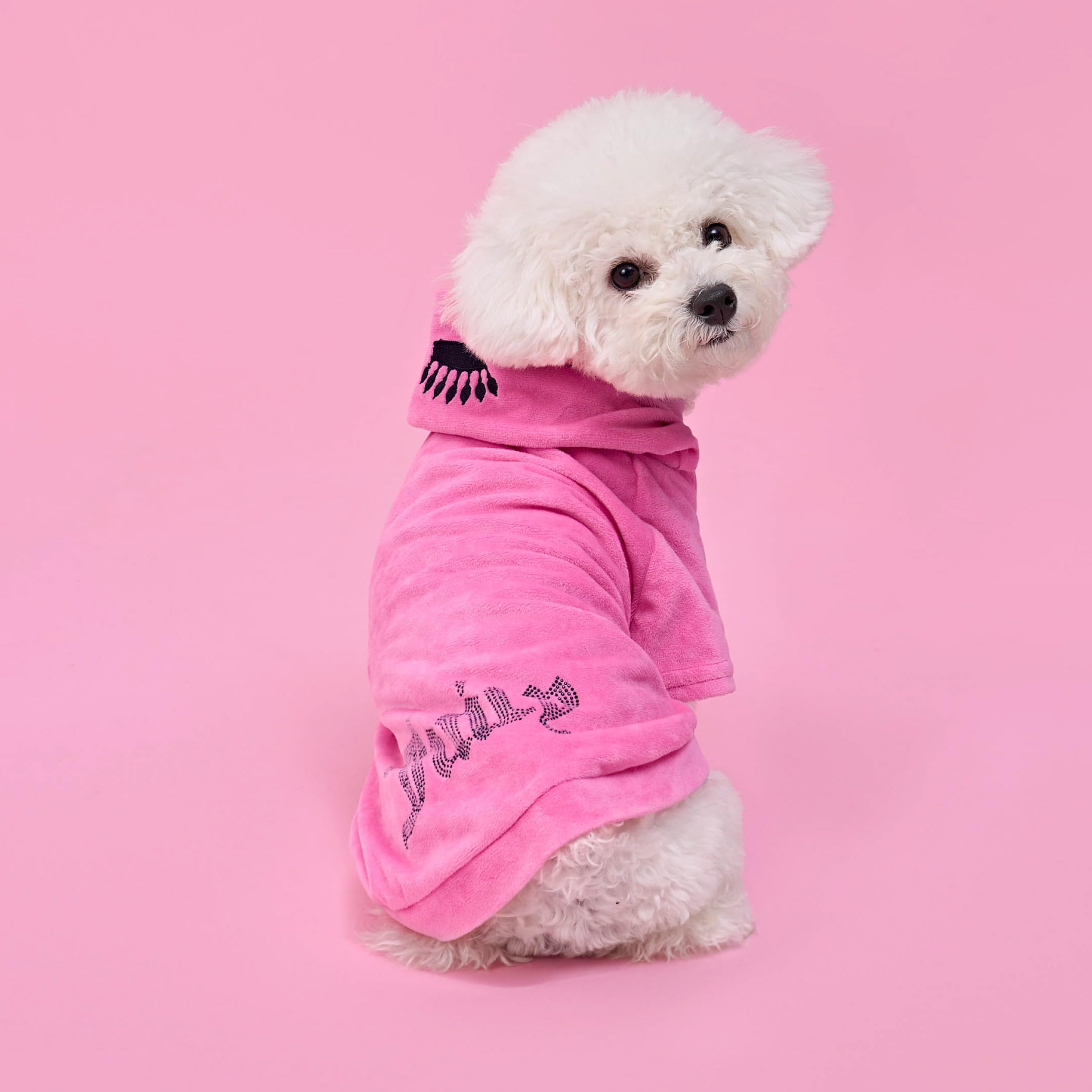 Juicy Couture Bling Velour Pet Hoodie - Hot Pink - M/L (7-12 lbs.) - Pet Hoodies for Small Dogs or Cats