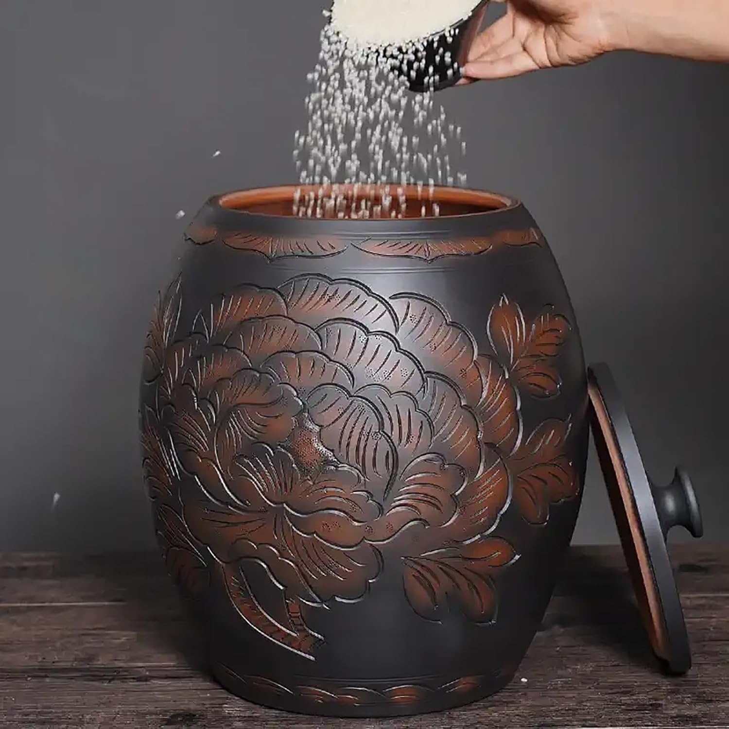 Ceramiczny kosz do przechowywania ryżu o dużej pojemności z pokrywką, dozownik ziarna na mąkę, cukier, wypieki, kuchenny pojemnik na żywność, mieści 25 kg