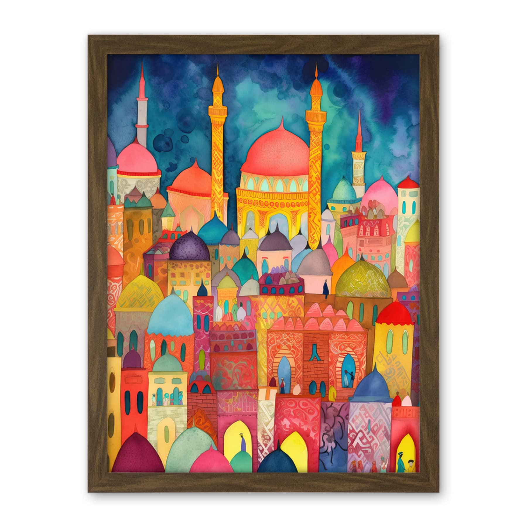 Artery8 Hagia Sophia Evening Cityscape Folk Art Watercolour Painting Artwork Framed Wall Art Print 18X24 Inch