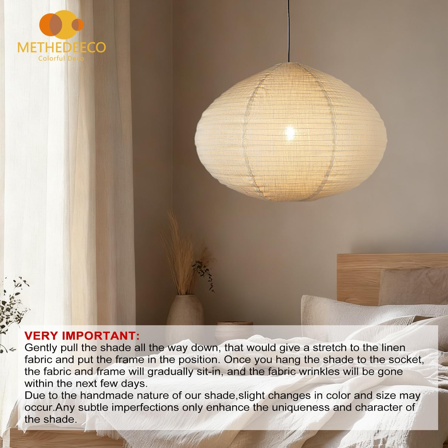 Hanging Lantern Lamp 20INCH Oval Linen Pendant Light Shade Handmade Fabric Light Covers for Garden Patio Boho Living Room, Artistic Bedrooms for Creatives & Aesthetic Homes