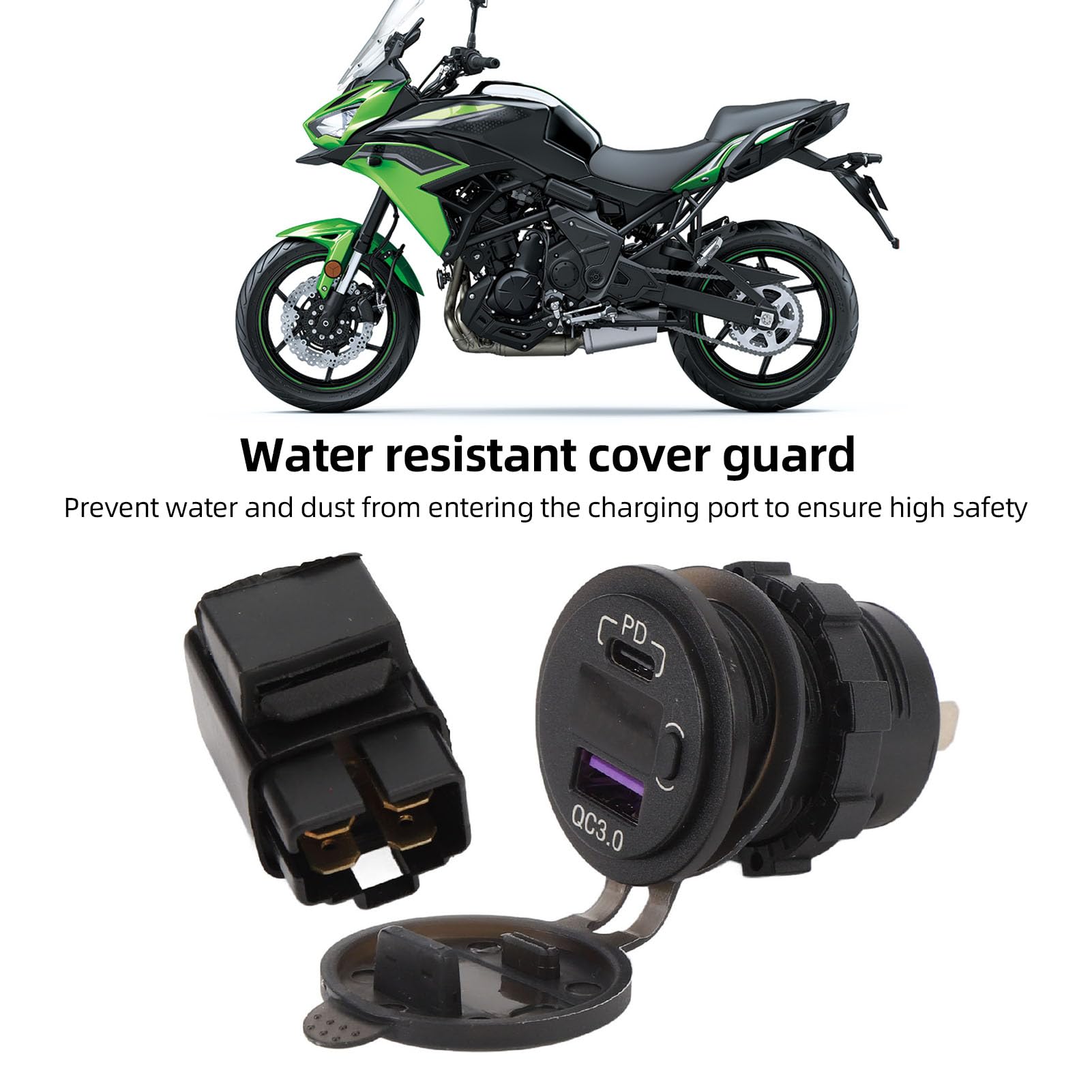 DC12V PD Fast Motorcycle USB Charger for Versys650 Versys1000 VersysX300 USB 3.0, Water