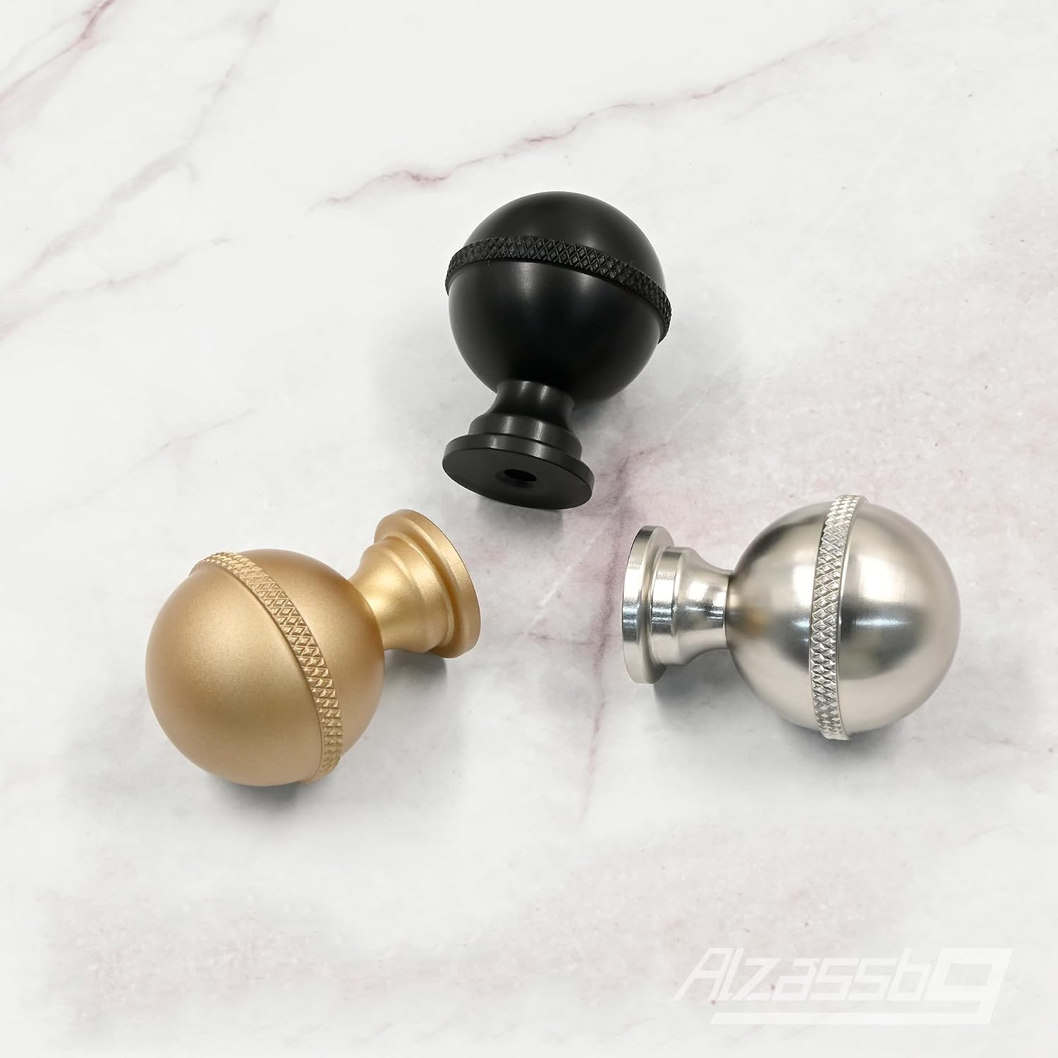 Alzassbg 10 Pack Matte Black Cabinet Knobs, 1-1/4 Inch(30mm) Diameter Knurled Round Ball Kitchen Knobs for Cabinets and Drawers AL6048MB