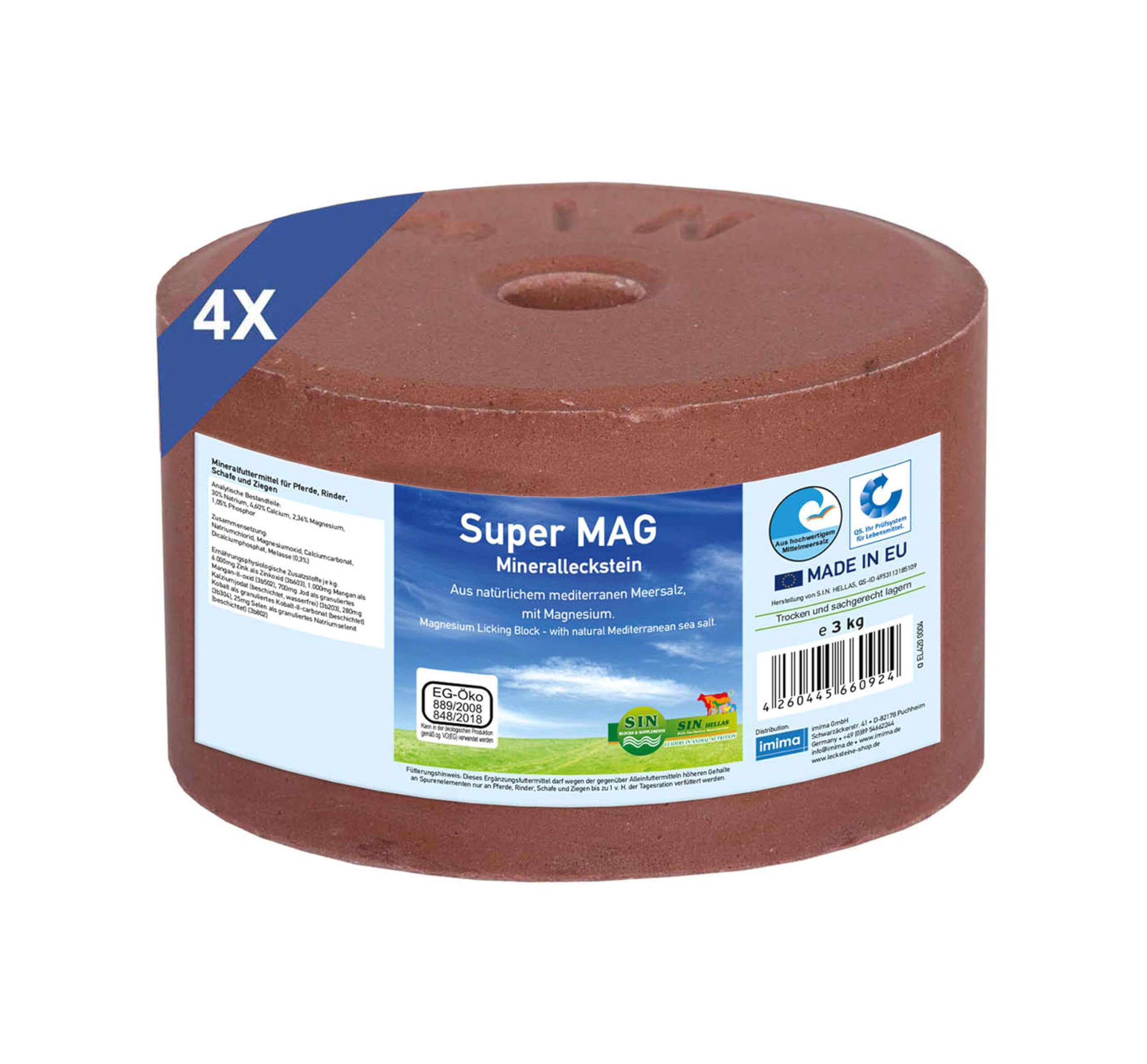 Mineral Lick Horse SuperMAG Salt Lick Set 4 x 3kg - Pietre per leccare il sale per cavalli, pecore, capre, selvaggina e bovini - Pietra minerale per leccare il sale