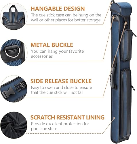 Miniatura 3 de Estuche rígido de nailon para taco de billar de 2 x 3, funda rígida de 5 agujeros para billar con 2 bolsillos, capacidad para 2 traseros y 3 ejes