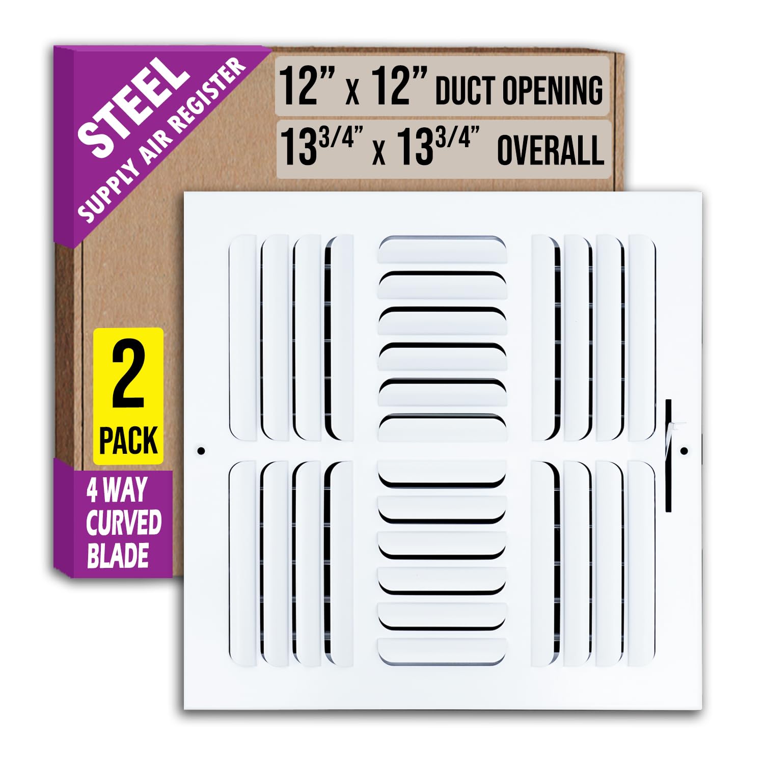 Grille d'aération 30,5x30,5 cm Handua | Diffuseur d'air blanc à lame incurvée fixe pour plafond
