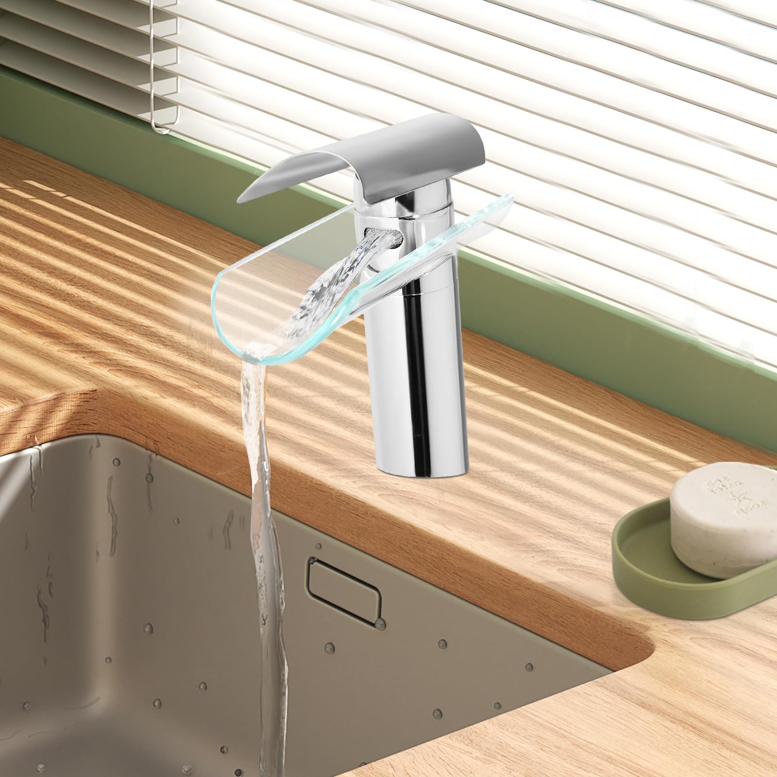 Robinet moderne cascade mitigeur de lavabo monocommande robinet de salle de bain en acier inoxydable mitigeur de lavabo pour salle de bain, argent
