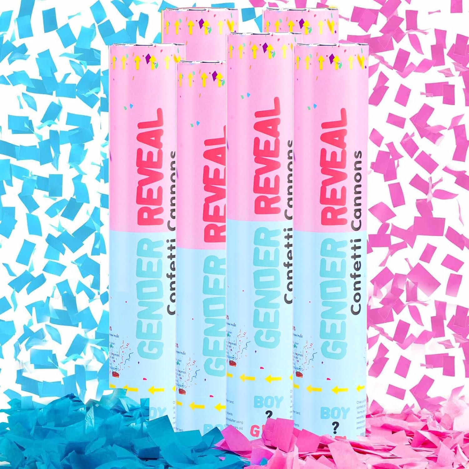 HOSEMN 12 Inch Gender Reveal Confetti Cannons 3 Blue & 3 Pink Confetti Poppers（6 PACK）