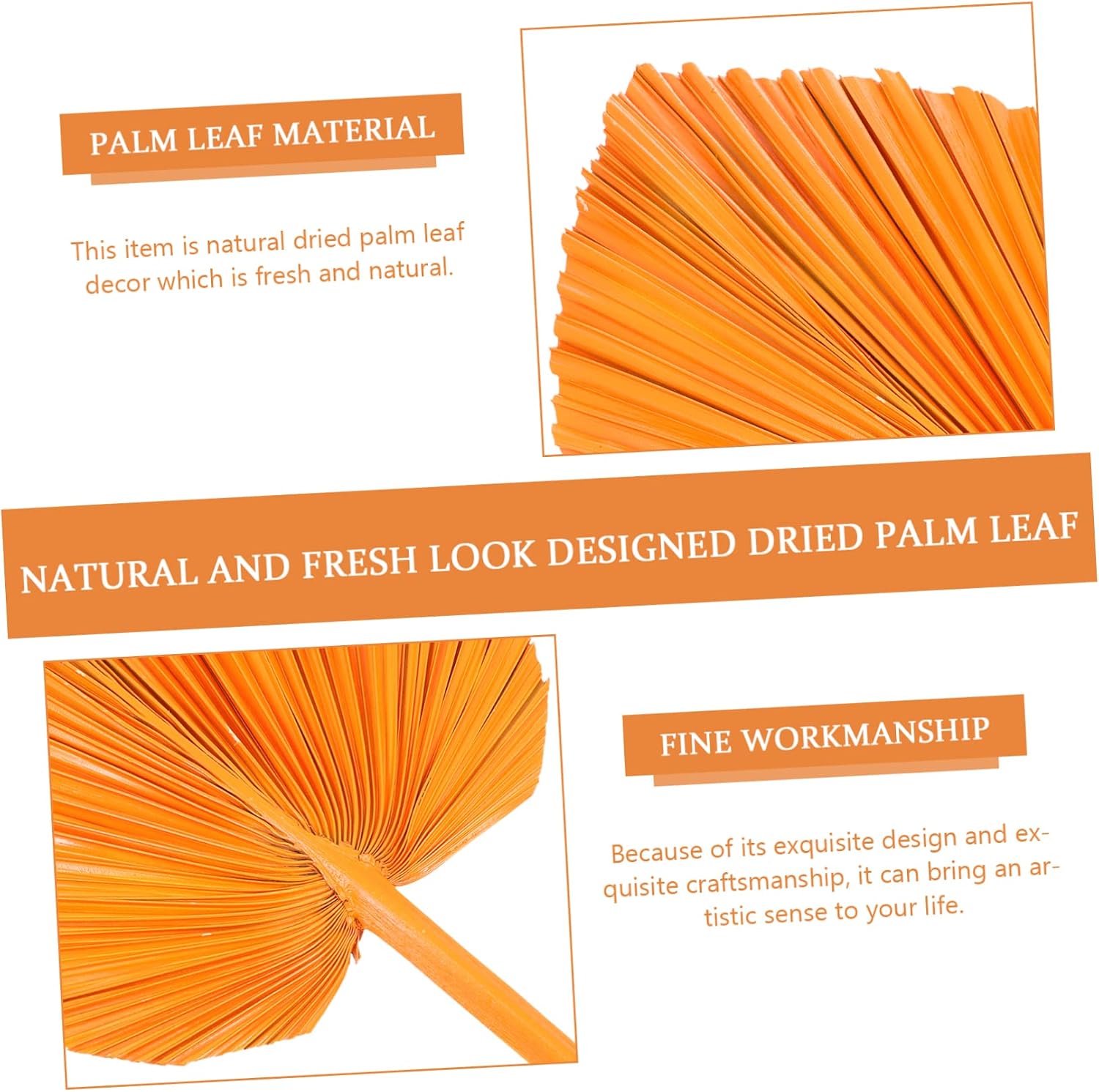Dried Palm Leaf Decorative Fan Faux Palm Leaf for Wedding Decor Flower Arrangement and Vase Art Ornament Tropical Patio Decoration