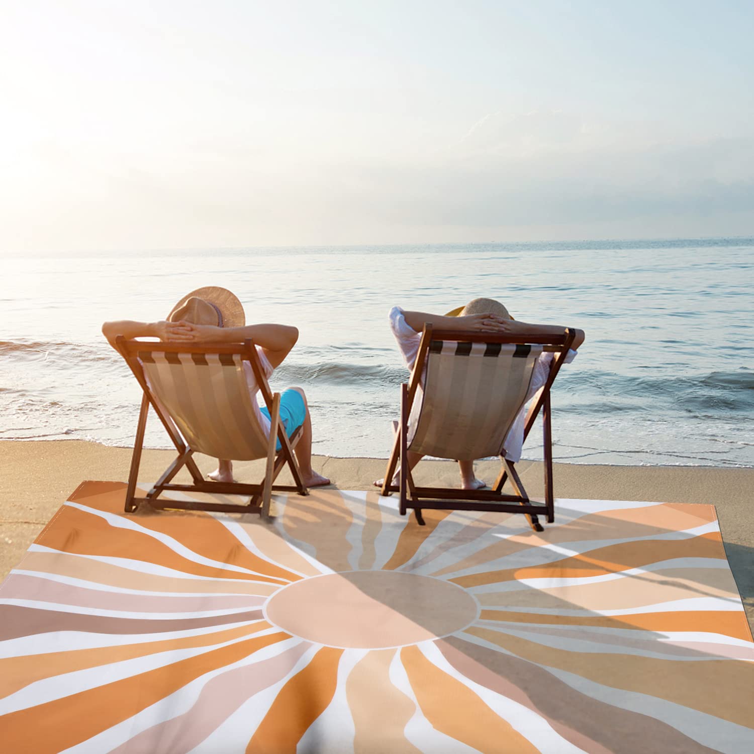 Stranddecke Sandfrei Wasserdicht, 200 x 220cm Extra Große Picknickdecke für 1-4 Personen, Leicht und Tragbar Strandmatte, Outdoor Decke mit 4 Heringen für Strand, Wandern, Reisen, Camping- Bohemian