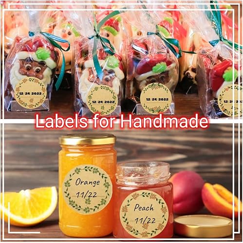 Miniatura 5 de Jar Stickers Roll 500PCS 2 Inch Wreath Design with Line for Writing Kraft Stickers for Canning Labels Jar, Store Owners, Crafts, Organizing, Gift,