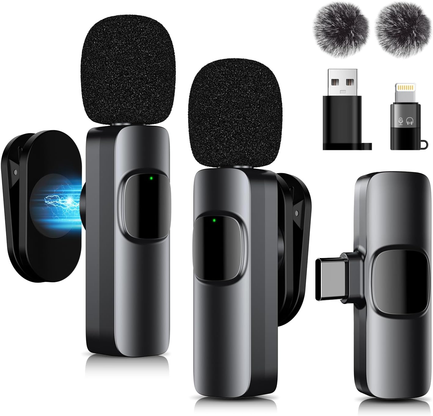 Wireless Lavalier Microphone with Magnetic Collar Clip, Active Noise Cancellation Clip on Mic for Video Recording, Streaming (USB-C Receiver, Comes with Lightning and USB-A Adapter) Wireless Lavalier Microphone with Magnetic Collar Clip, Active Noise Cancellation Clip on Mic for Video Recording, Streaming (USB-C Receiver, Comes with Lightning and USB-A Adapter)