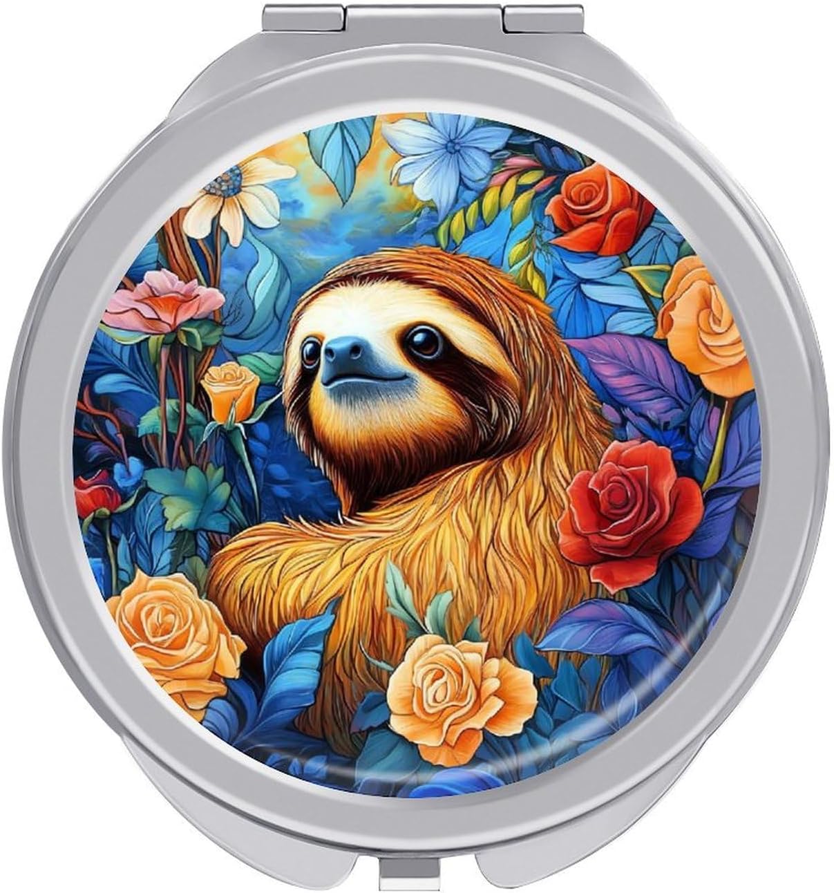 Sloth Flowers Compact Makeup Mirror Mini Foldable Cosmetic Mirror Portable Travel Mirror for Purse Pocket