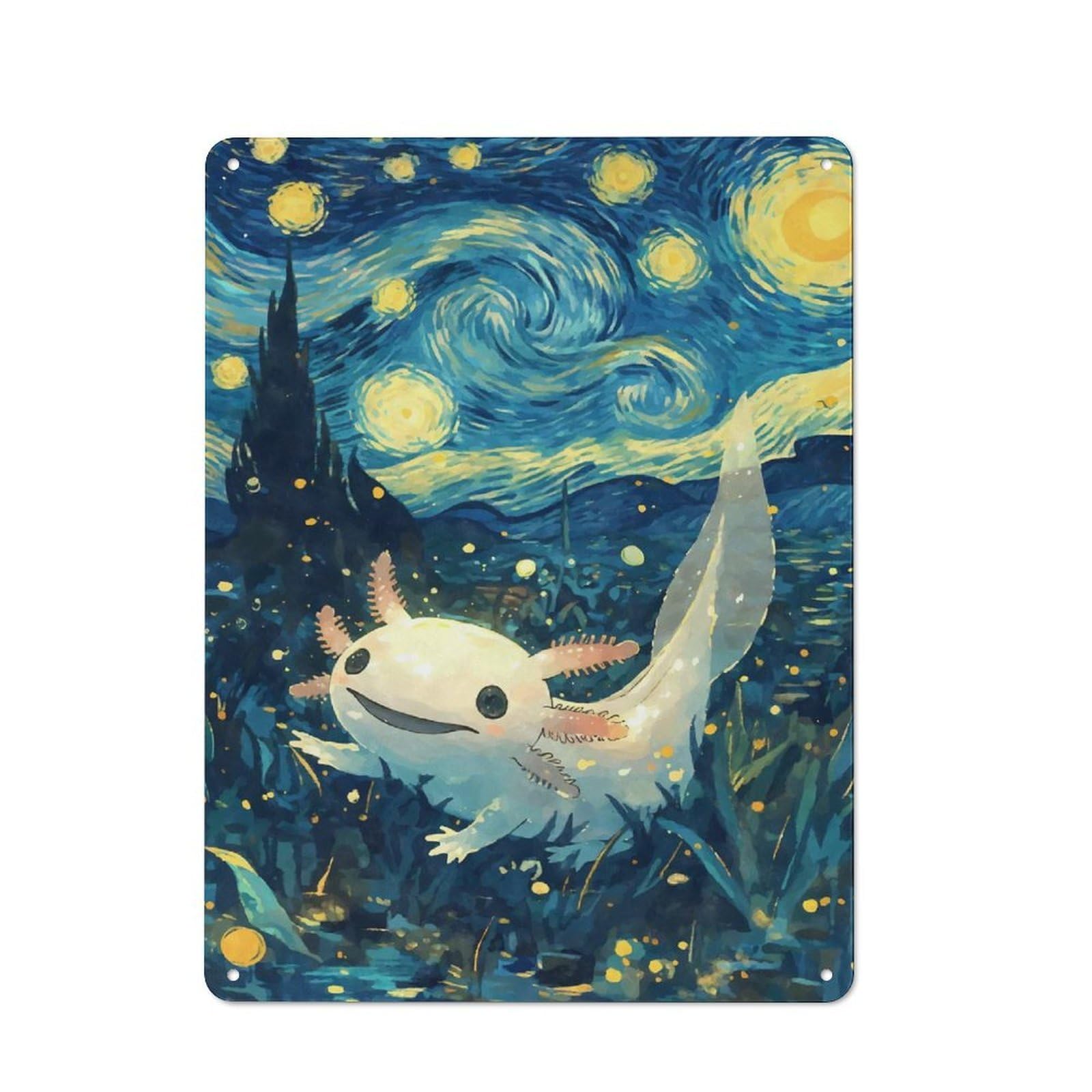 Junmoney Style-14 Classic Axolotl Starry Night Metal Wall Sign 40X30cm, Pub Wall Decor For Diner, Restaurant, Shed Or Kitchen