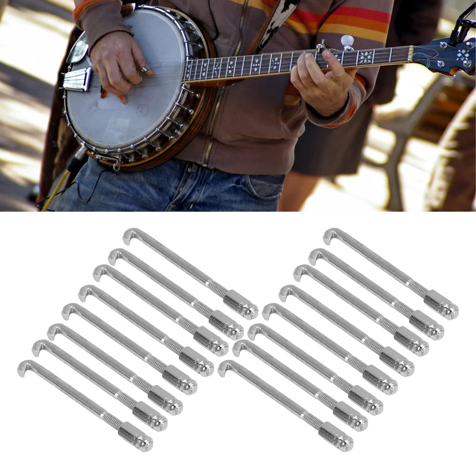 24 PCS Banjo Hook Brackets Banjo Nuts Set Zubehör Round Silver Banjo Nuts Set Musikinstrumentenzubehör Hakenhalterungen